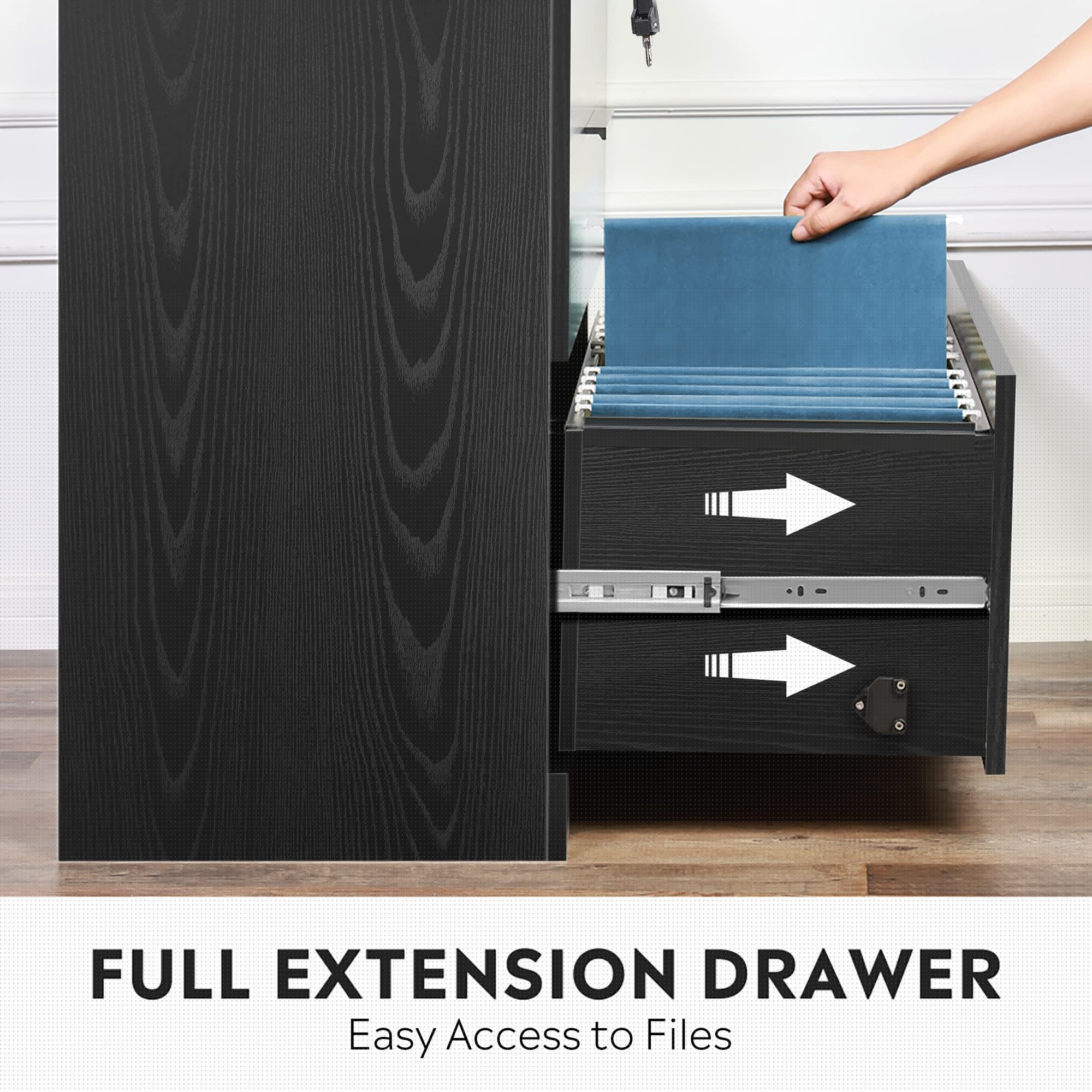 DEVAISE 2-Drawer Wood Lateral File Cabinet with Lock - Home Office Storage Organizer for Documents & Supplies, Black - Perfect for Office, Study Room & Home Workspace Organization