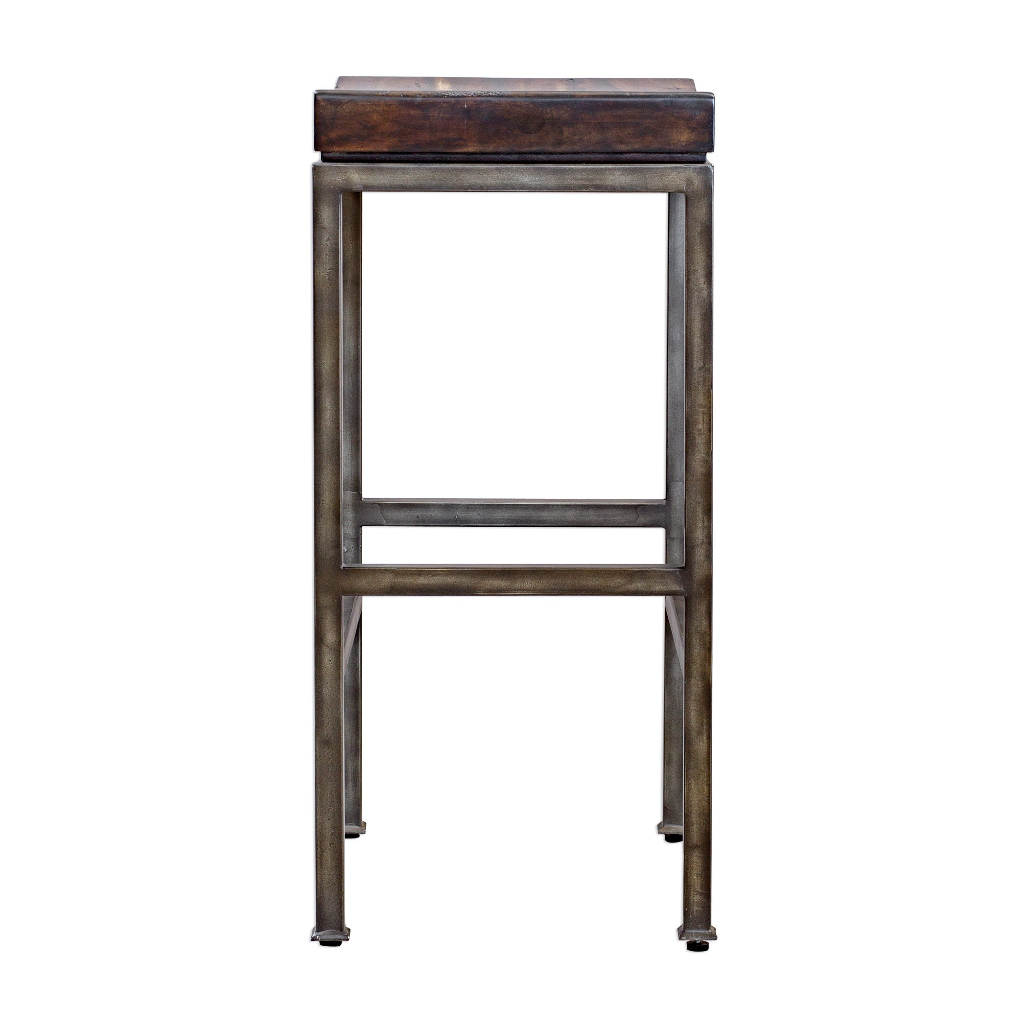 Beck Industrial Bar Stool - Heavy Duty Metal Frame with Wooden Seat in Brown, Dark & Black Colors - Perfect for Home Bars, Kitchen Islands & Commercial Use