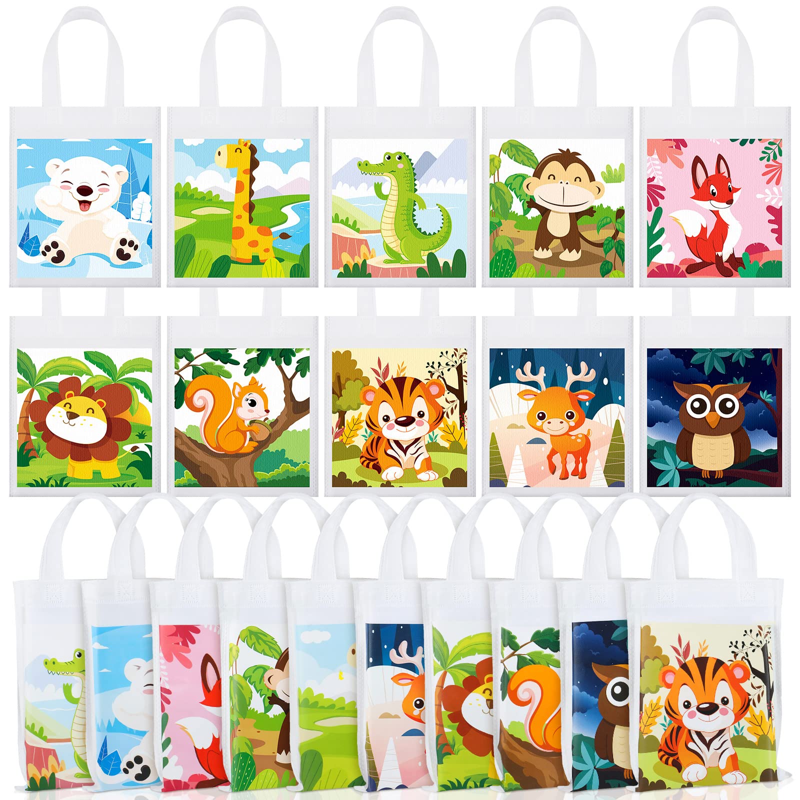 30 Pcs Jungle Animal Party Favor Bags - Reusable Safari Themed Goodie Bags with Handles for Kids Birthday Party, Baby Shower & School Events - Perfect for Treats, Candy & Small Gifts