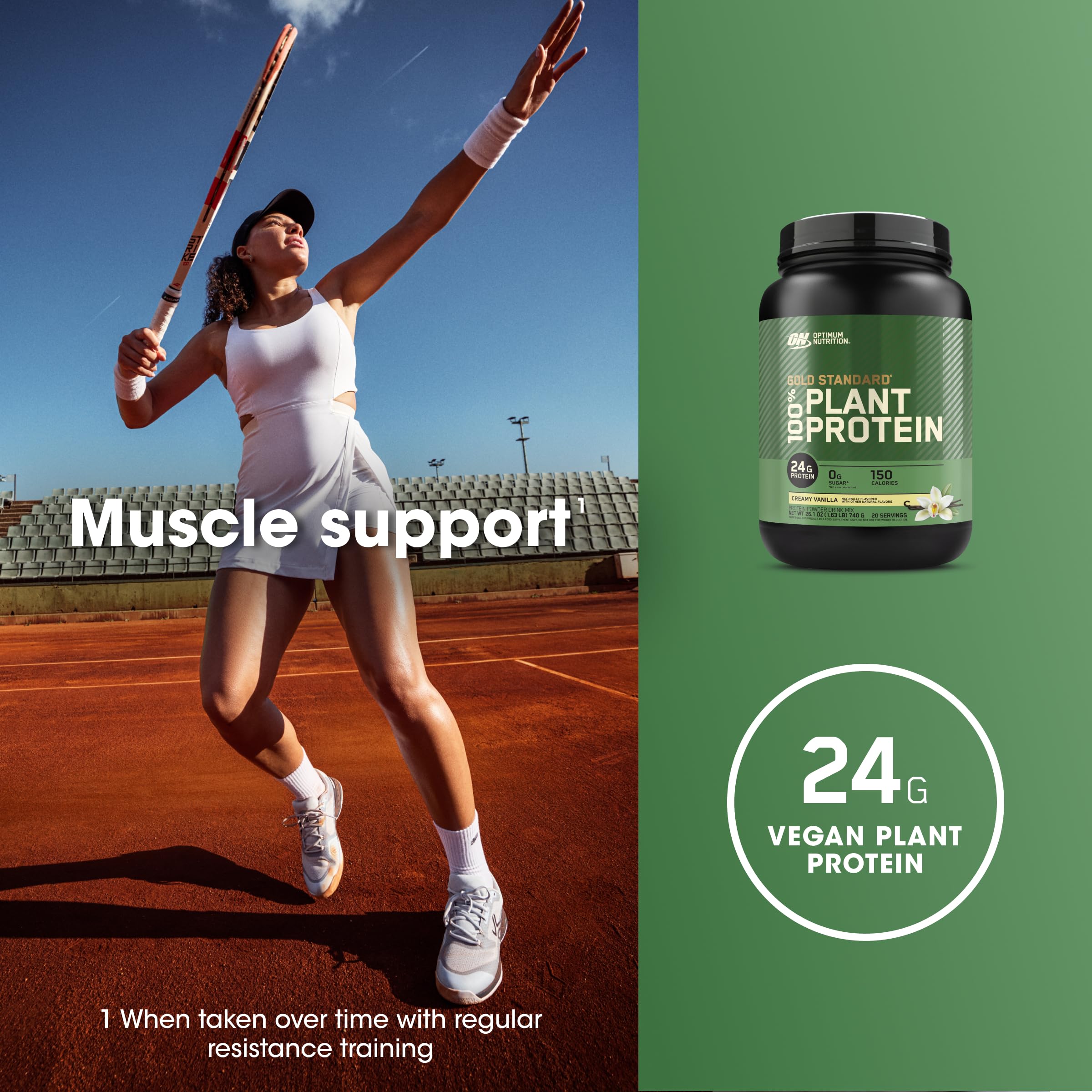 Optimum Nutrition Gold Standard 100% Plant Based Vegan Protein Powder - Gluten Free Muscle Recovery & Growth Supplement with Amino Acids - Creamy Vanilla Flavor, 20 Servings (Packaging May Vary) | Post-Workout Shake, Smoothie Booster & Healthy Breakfast Protein Drink