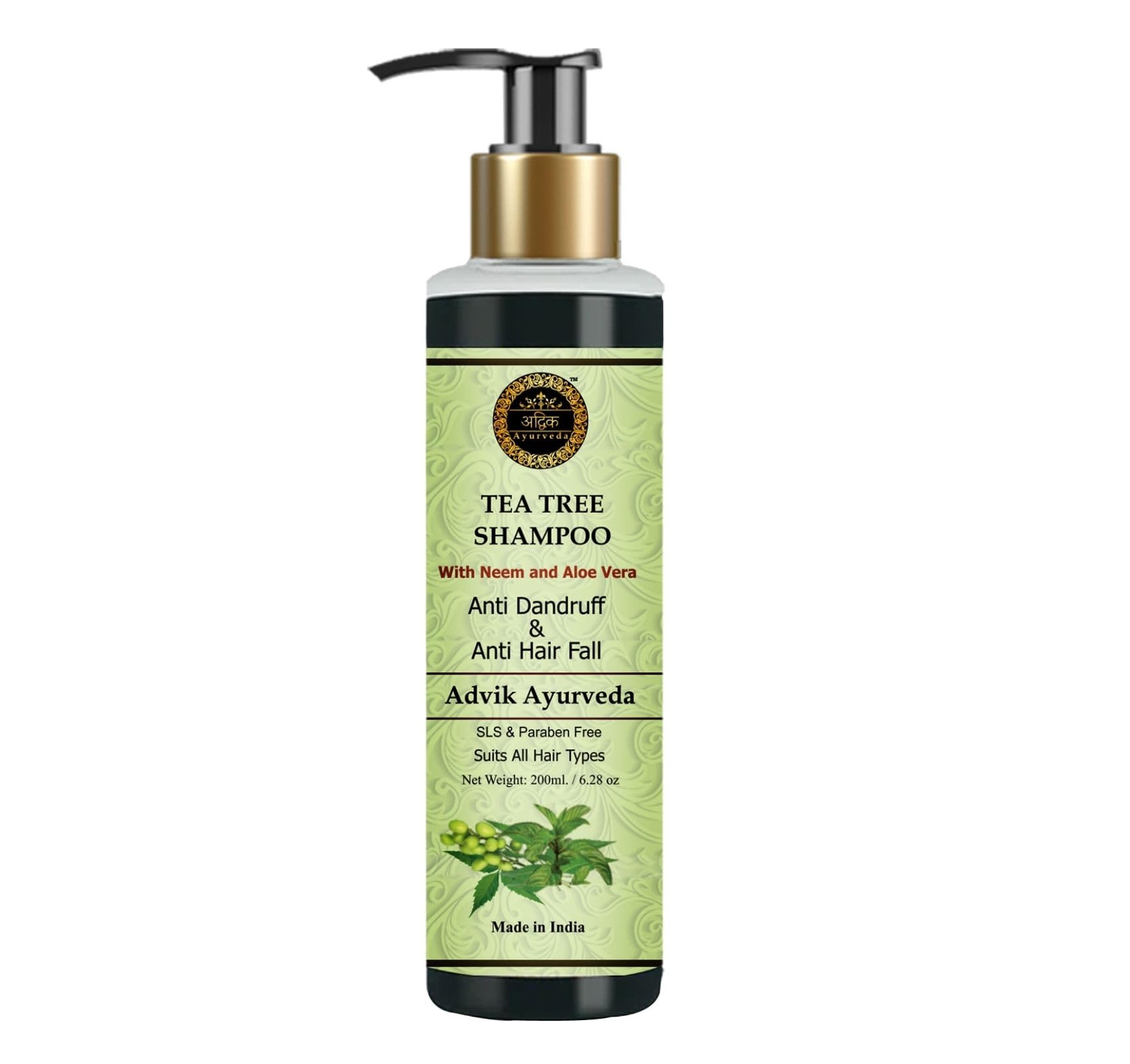 Advik Ayurveda Tea Tree Anti Dandruff Shampoo 200ml - Natural Neem, Tea Tree & Aloe Vera Formula for Scalp Care - Effective Dandruff Control for Men & Women - Perfect for Daily Use & Itchy Scalp Relief