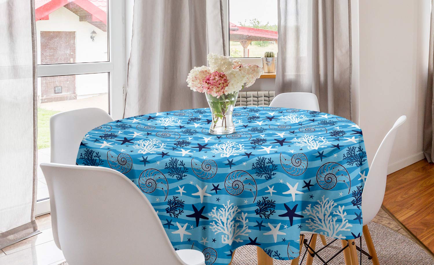 Ambesonne Sea Shells Round Tablecloth 60