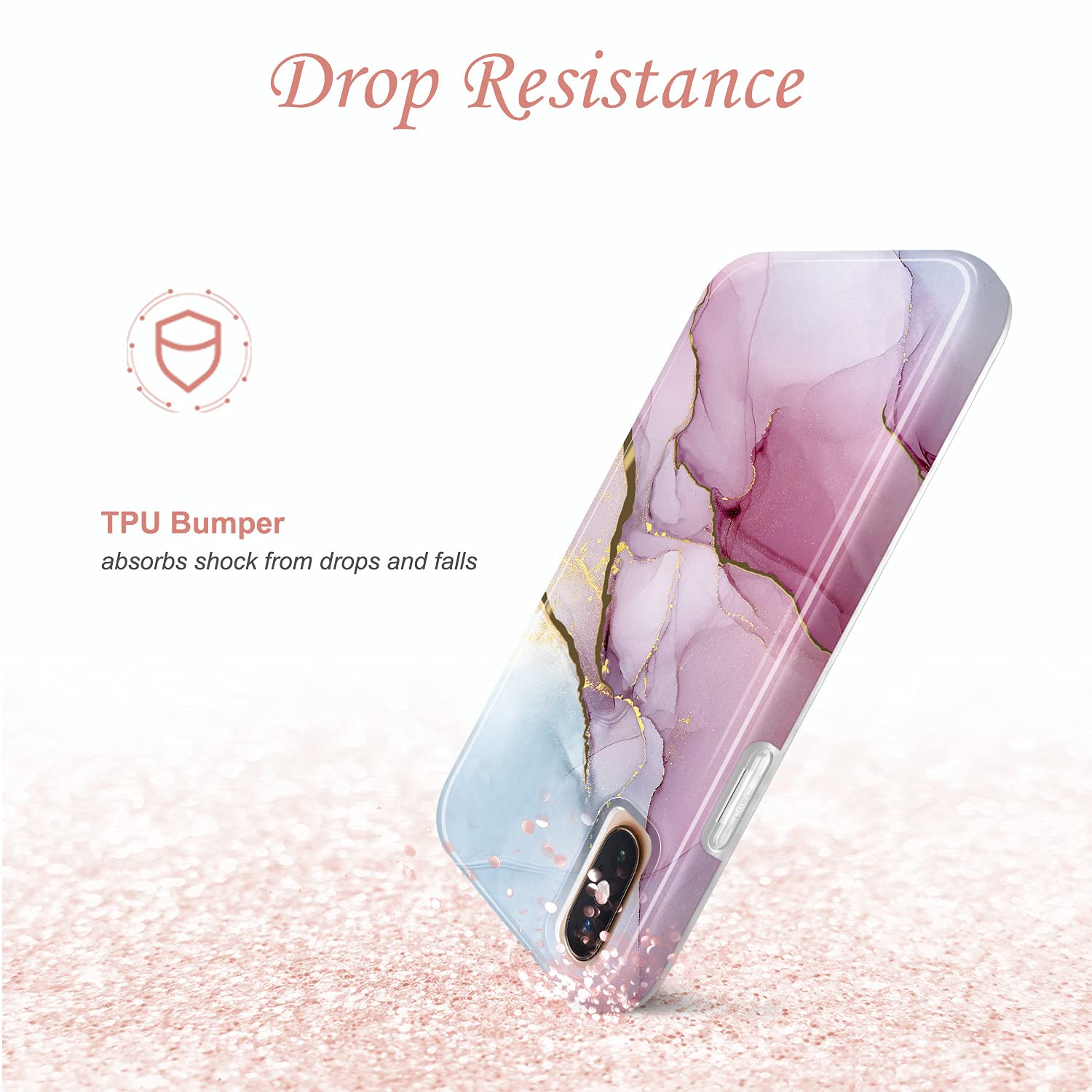 JIAXIUFEN iPhone X/Xs Case - Gold Electroplated Glitter Marble Slim Shockproof TPU Soft Rubber Silicone Cover (Purple Blue) | Perfect for Everyday Protection & Style Enhancement