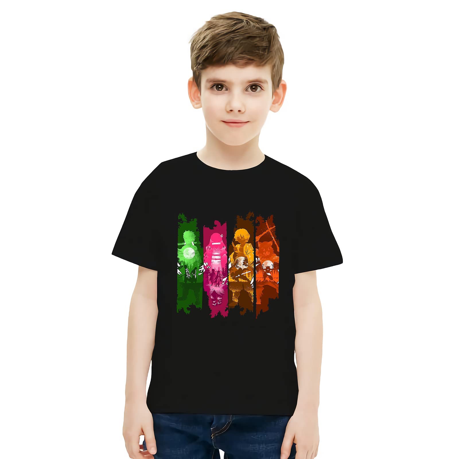 Demon Slayer Anime T-Shirt for Boys - Tanjiro, Nezuko & Zenitsu Graphic Tee | Youth Short Sleeve Cartoon Top | Perfect for Cosplay, Anime Conventions & Casual Wear