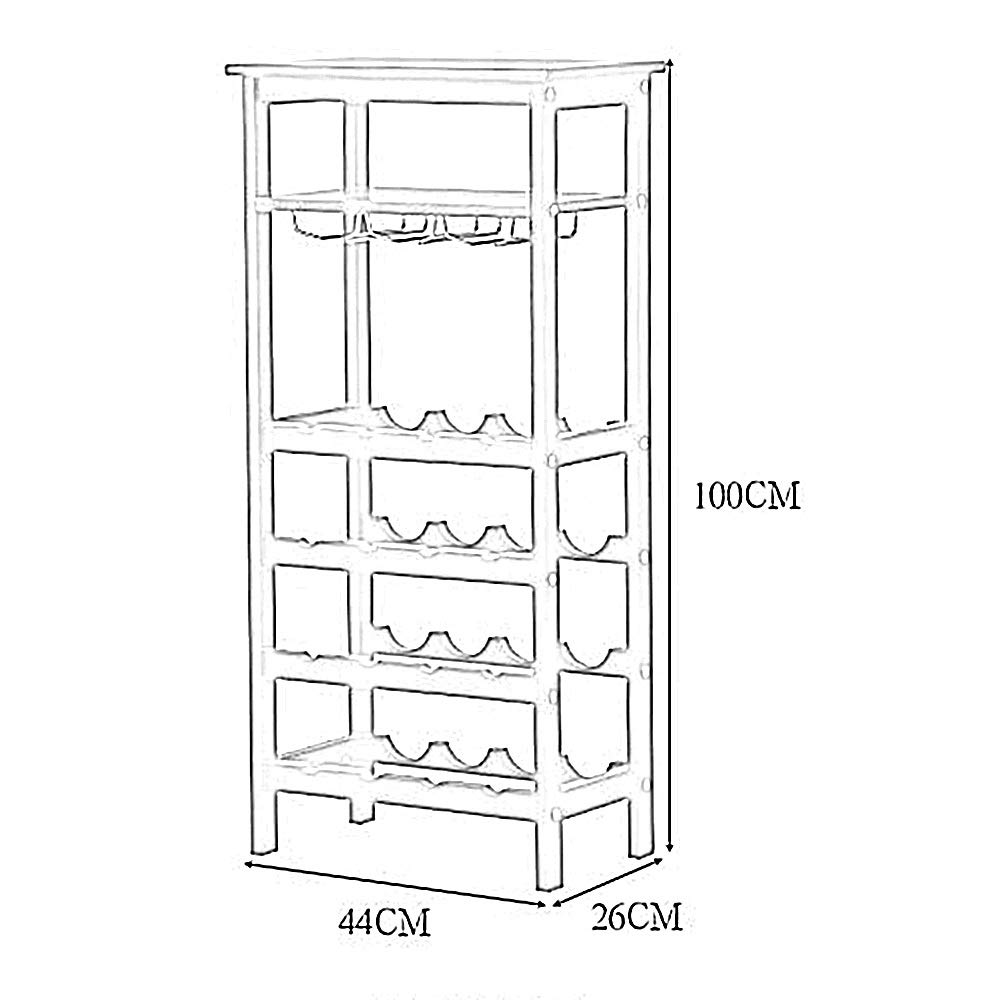 XIAOYAN 6-Tier Solid Wood Wine Cabinet with Glass Rack - Freestanding Floor Wine Bottle Display Stand (44×26×100cm) in White & Brown - Perfect for Dining Room, Bar, Kitchen, or Living Room Wine Storage