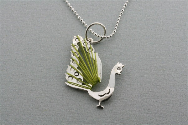 Elegant Peacock Wire Pendant Necklace with 45cm Green Ball Chain - Perfect for Boho Jewelry & Gift Giving