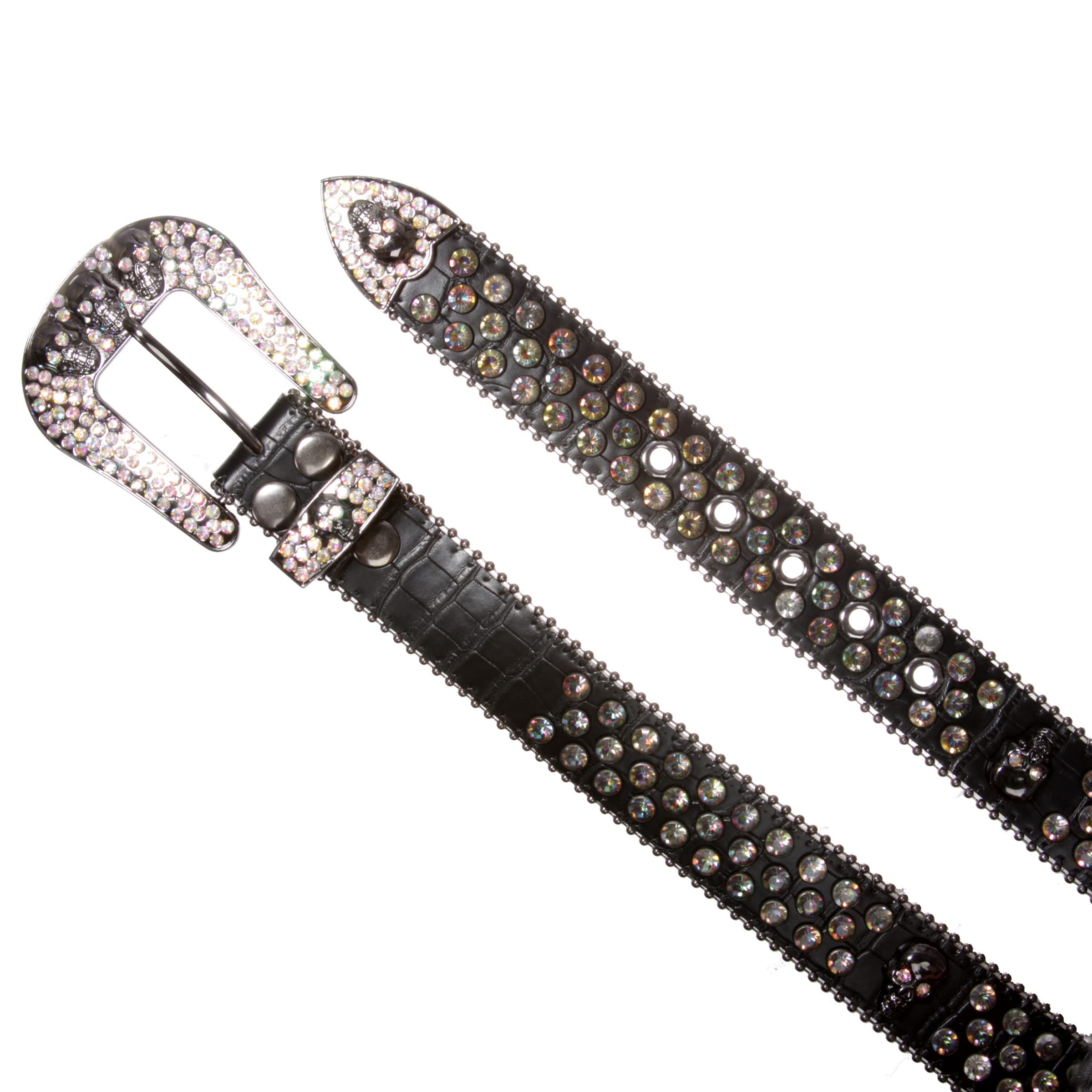 Western Rhinestone Skull Leather Belt for Men & Women - Cowboy Cowgirl Bling Accessory for Rodeo, Country Music & Fashion Outfits