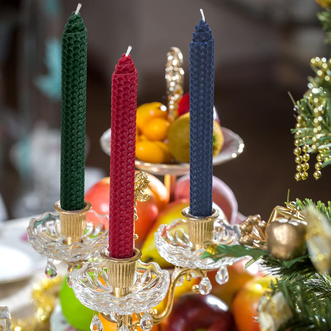 DEYBBY Handmade Beeswax Taper Candles - Natural Romantic Decor for Valentine's Gifts (Set of 6, Red)