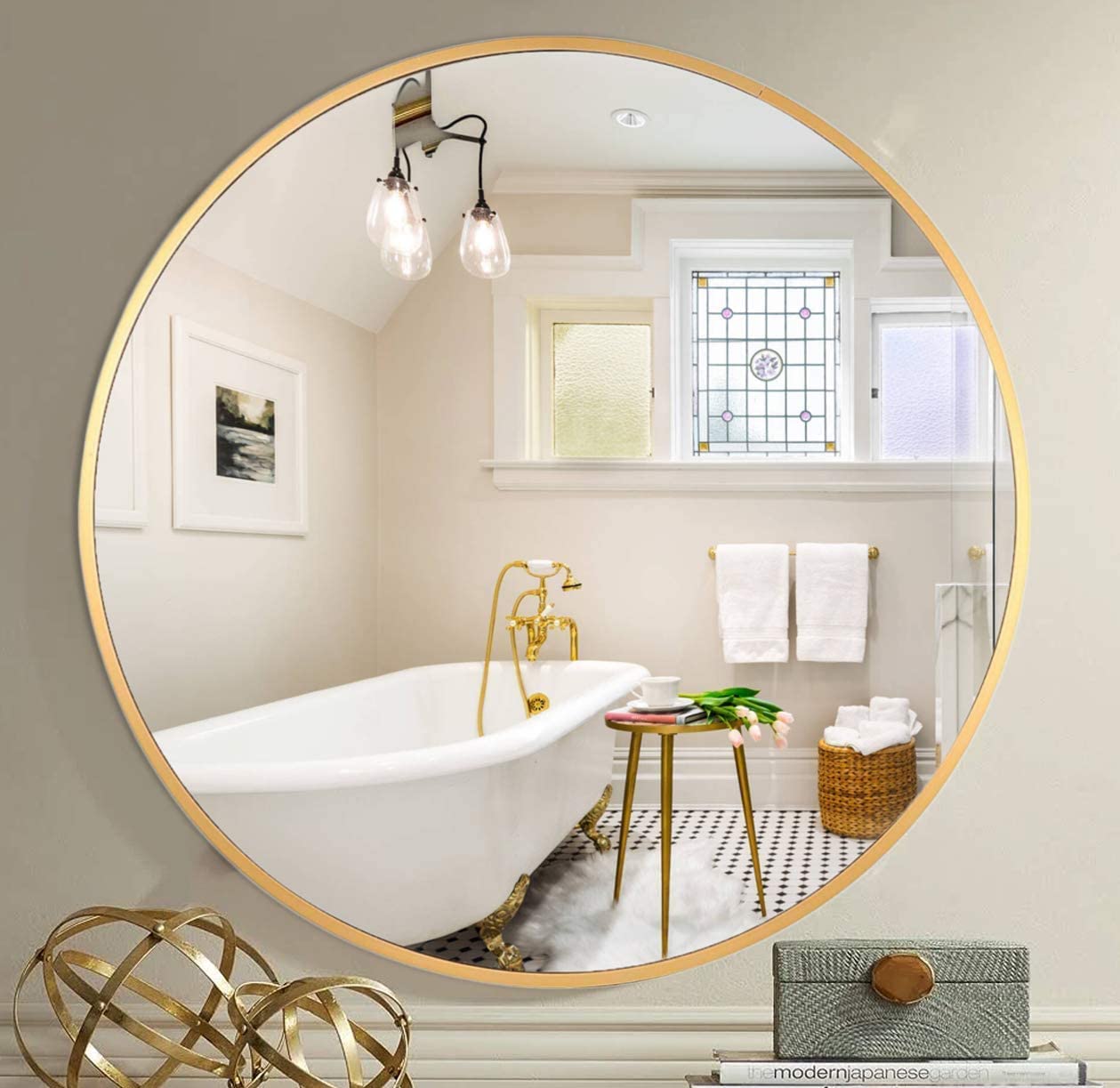 24 Inch Gold Round Wall Mirror - Metal Frame Bathroom & Living Room Mirror for Home Decor - Perfect for Vanity, Bedroom, and Entryway