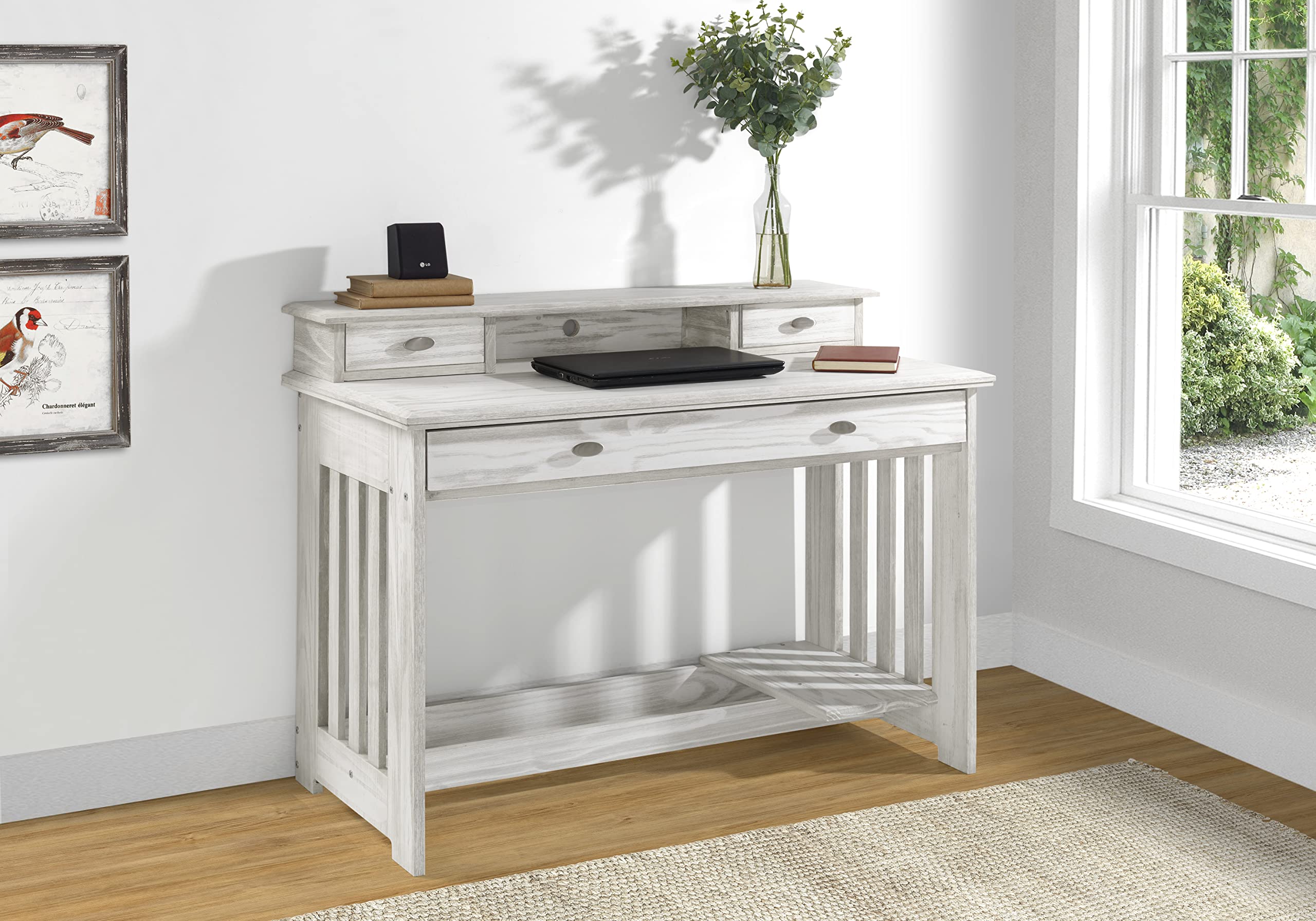Discovery World Furniture Desk with Hutch & Chair Set - Ash Finish for Home Office, Study, or Workspace