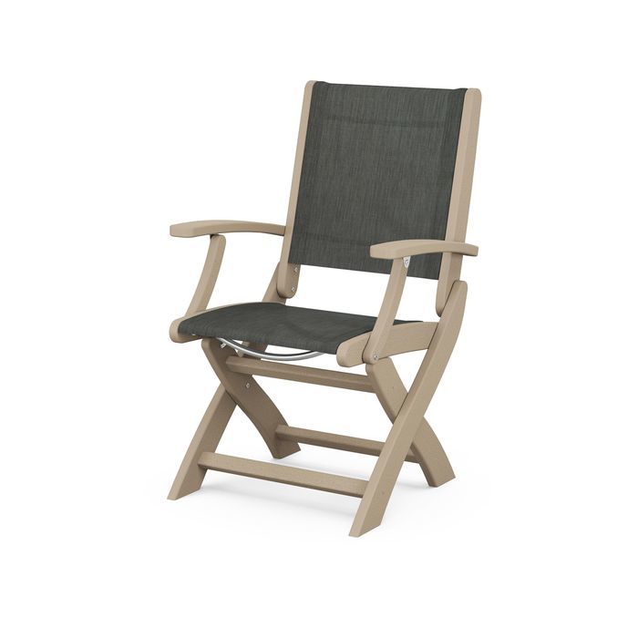POLYWOOD Coastal Folding Chair - Durable Outdoor Furniture for Patio, Beach & Poolside - Weather-Resistant Adirondack Style Chair with Cup Holder