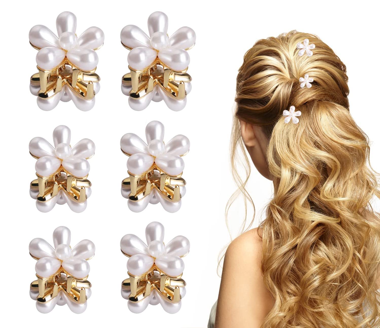 HOMEMATES 6-Piece Korean Style Pearl Hair Clips Set - Large Hair Pins & Barrettes for Women & Girls - Elegant Fashion Hair Accessories for Weddings, Parties & Daily Styling