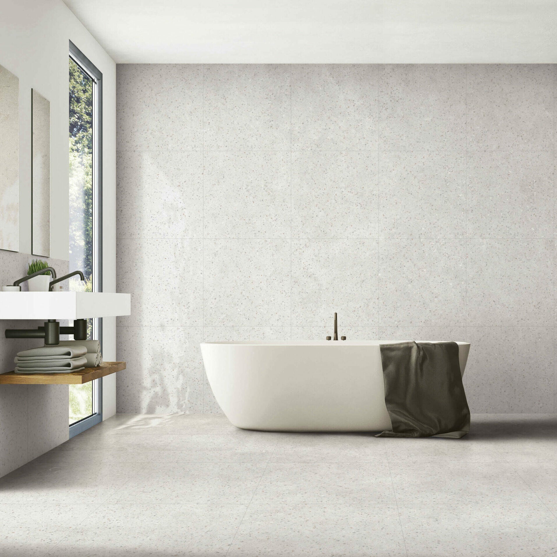 600x600mm Color Terrazzo Floor Tiles - Satin White Finish | Durable Porcelain Tile for Kitchen, Bathroom & Commercial Spaces