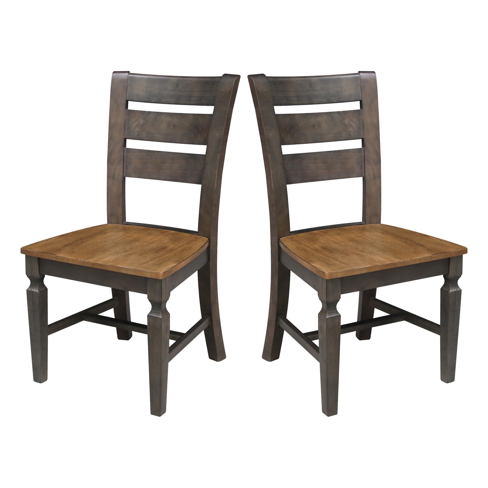 IC International Concepts Vista Ladderback Dining Chairs - Set of 2 Solid Wood Kitchen Chairs, Sturdy Hickory Frame with Washed Coal Finish, Easy Assembly for Dining Room & Kitchen Decor, Perfect for Family Meals & Entertaining Guests