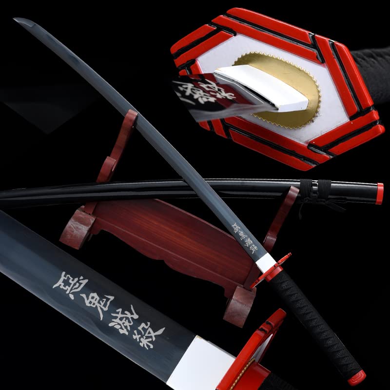 Handmade Japanese Anime Sword - 1045 Carbon Steel Black Blade with Sharp Edge - Perfect for Cosplay, Collecting, and Display