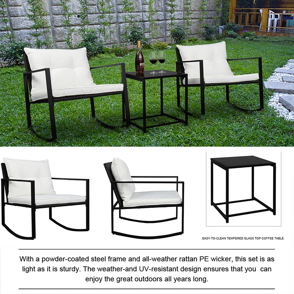 **Heavy Duty Outdoor Rocking Chair with Cushion - Ergonomic Camping, Lawn, Beach & Balcony Chair for Adults - White - Perfect for Relaxing, Reading, or Sunbathing**