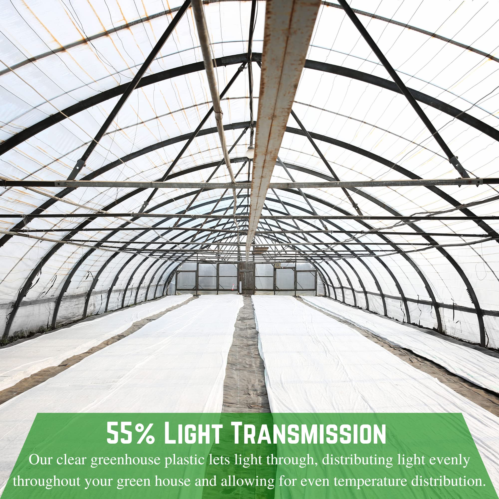 Premium White Greenhouse Plastic Sheeting - 6 mil Thick (50' x 16') - 4 Year UV Resistant Poly Film with 55% Light Transmission - Durable Hoop House Cover for Gardening, Agriculture & Hydroponics - Ideal for Plant Growth, Crop Protection & Season Extension
