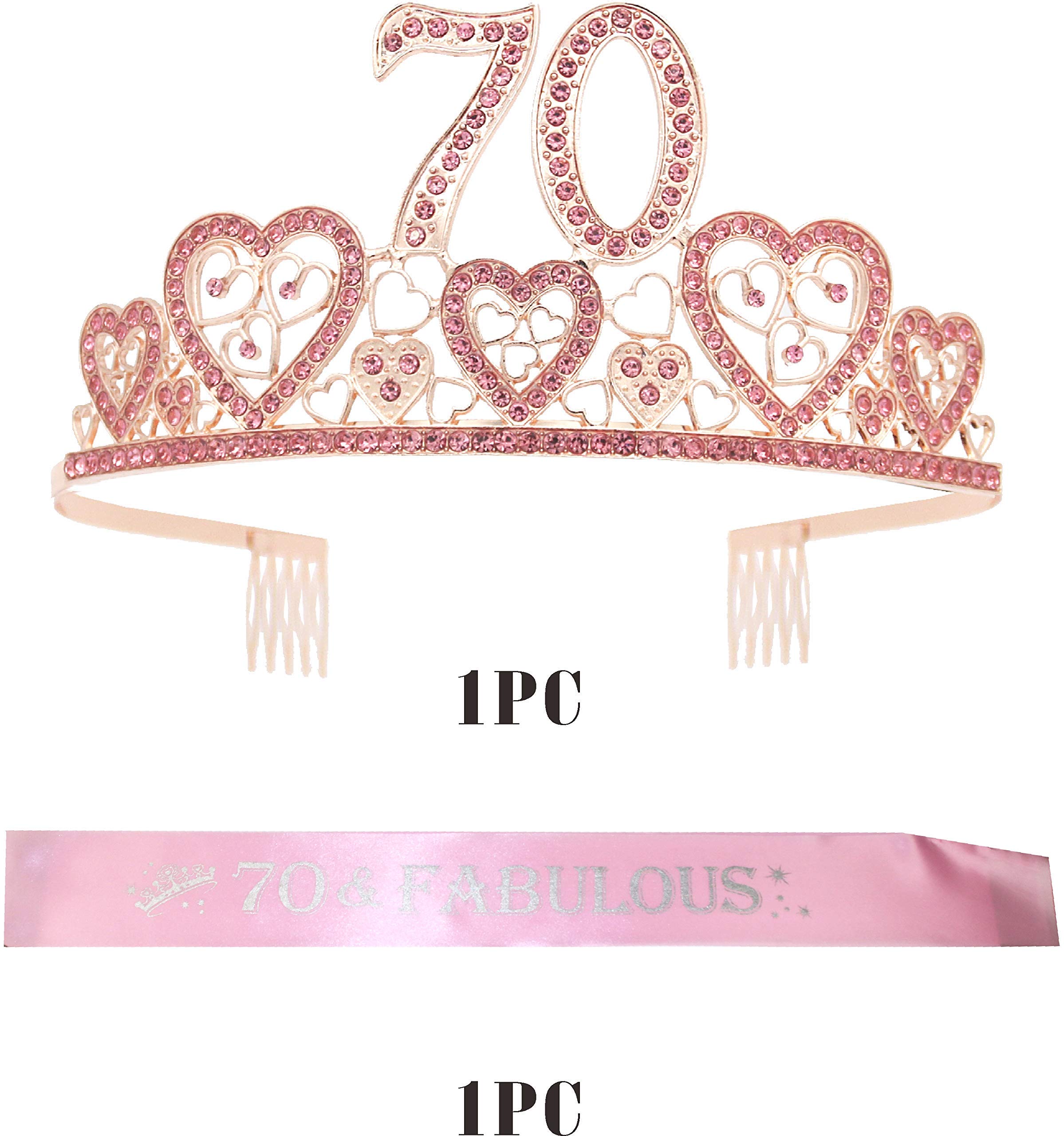 70th Birthday Sash & Tiara Set for Women - Sparkling Glitter Sash with Rhinestone Heart Tiara | Premium Birthday Gift for 70 Year Old Women | Perfect for Milestone Celebrations, Birthday Parties & Special Occasions