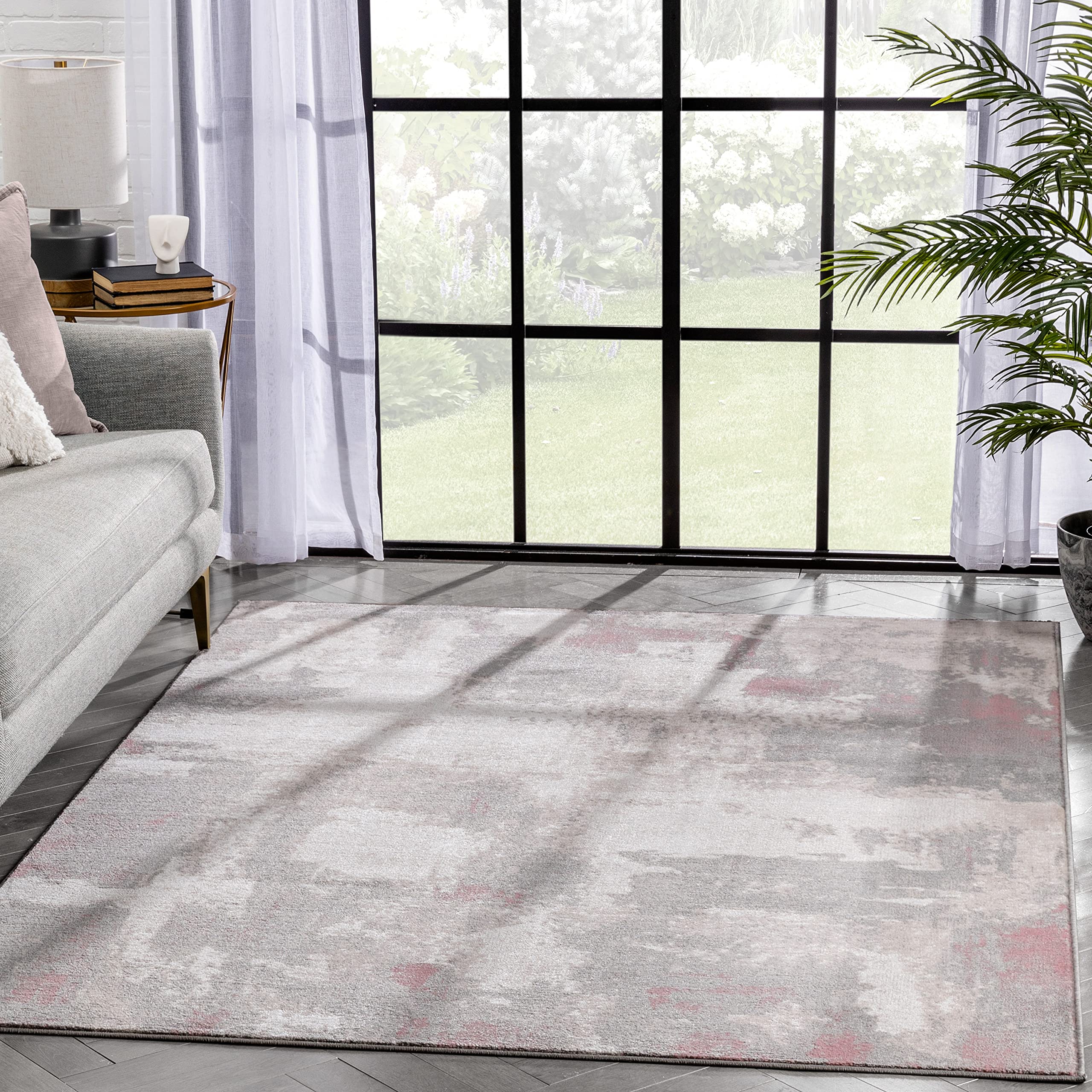 Well Woven Barclay Collection Kalia Grey Blush 5x7 Area Rug - Soft Modern Non-Slip Rug for Living Room, Bedroom, Dining Room - Perfect for Home Decor, Office & High Traffic Areas