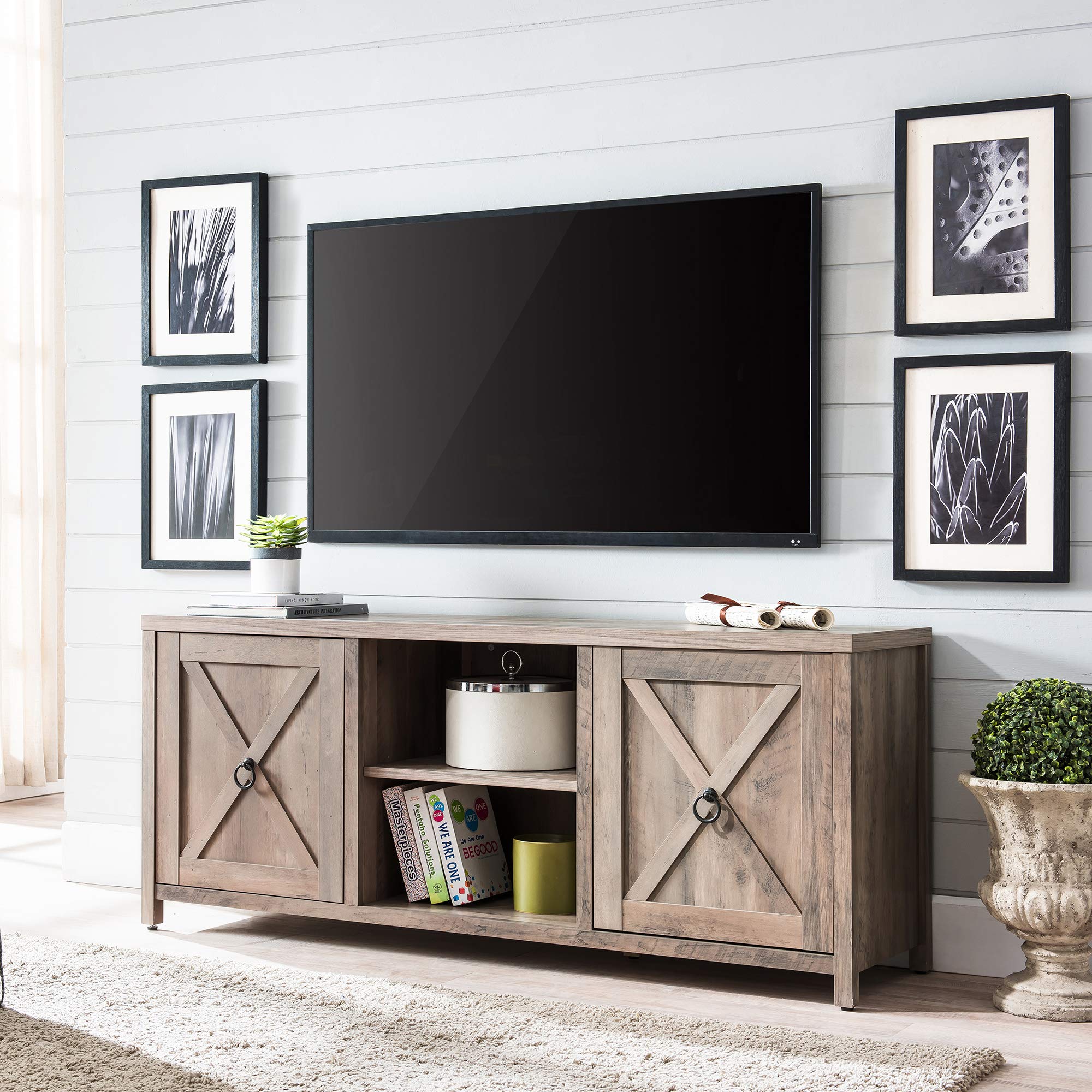 Henn&Hart 65 Inch TV Stand in Gray Oak - Modern Rectangular Entertainment Center for Living Room, Perfect for TVs up to 65 Inches - Ideal for Home Theater Setup and Living Room Decor
