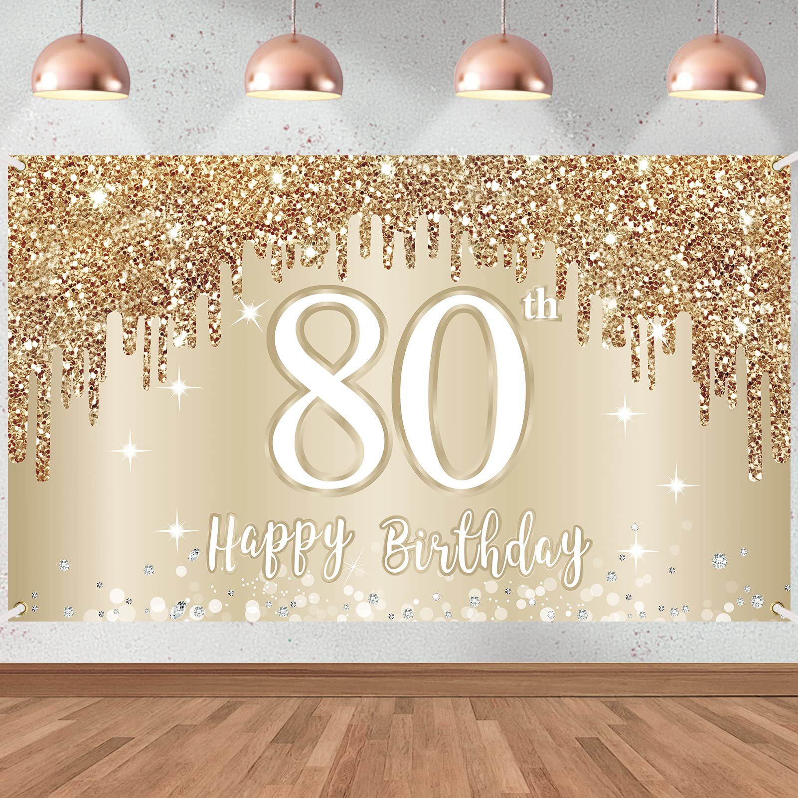 Elegant Gold & White 80th Birthday Banner Backdrop - 72.8x43.3 Inch Photo Booth Background for Women's Milestone Celebration - Perfect for Party Decorations, Signage & Memorable Photo Ops