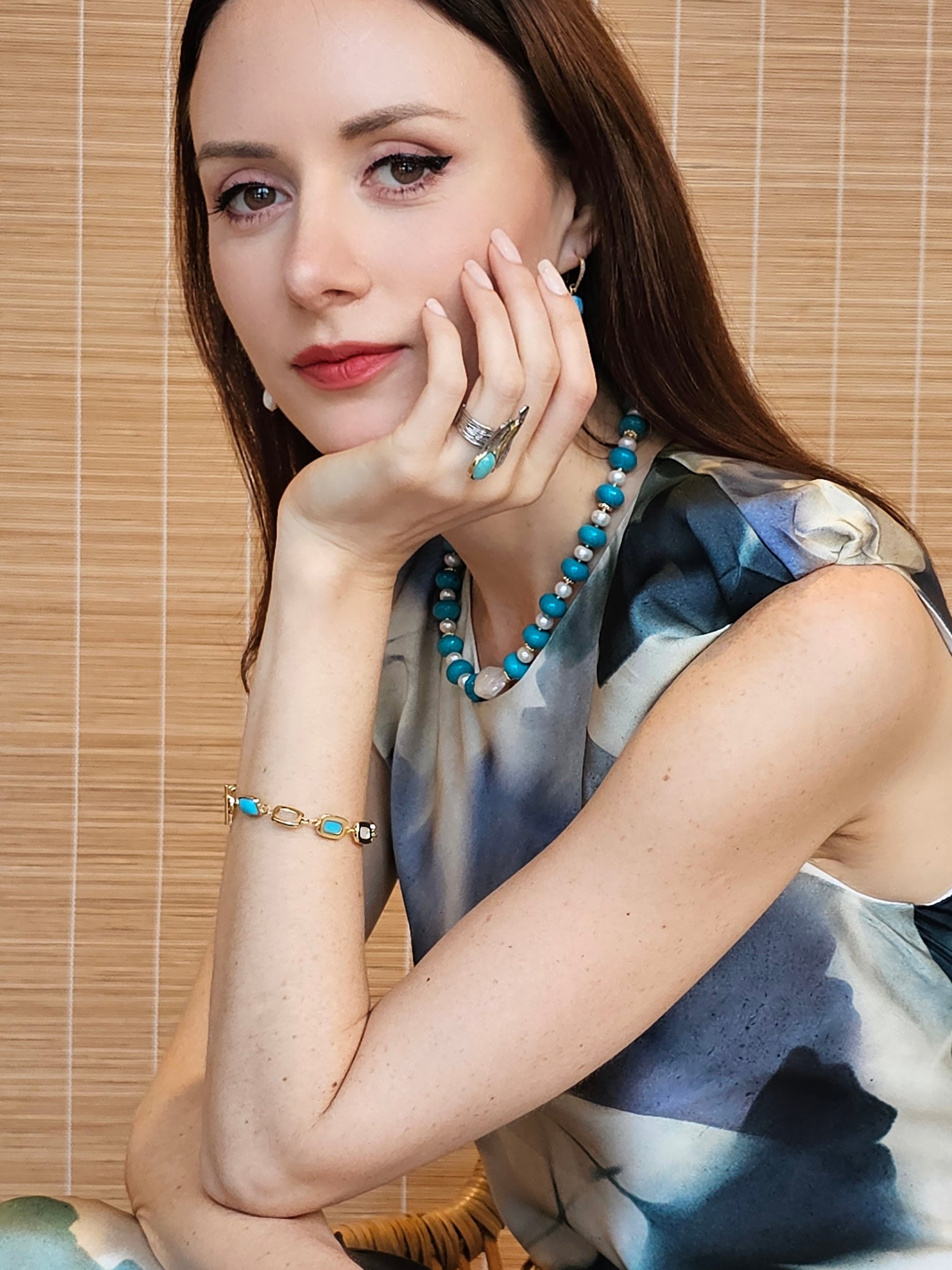 Amazonite Stone Platinum Statement Ring for Women - Elegant Handmade Jewelry for Weddings, Parties & Special Occasions