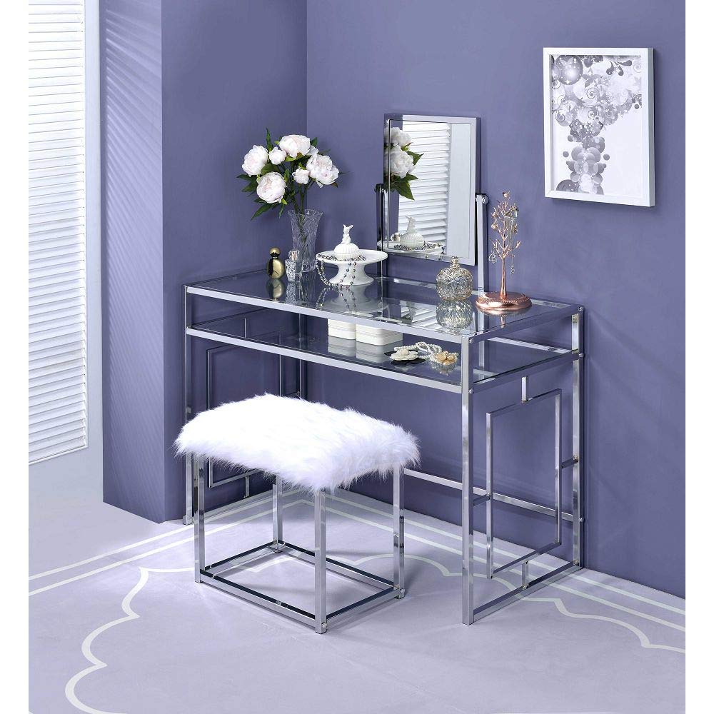 HABITRIO Vanity Set with Bench - Metal Frame Glass Top Makeup Dressing Table with Stool, Mirror & Storage Organizer - Elegant Bedroom Furniture for Women & Girls | Perfect for Makeup, Jewelry Organization & Home Decor