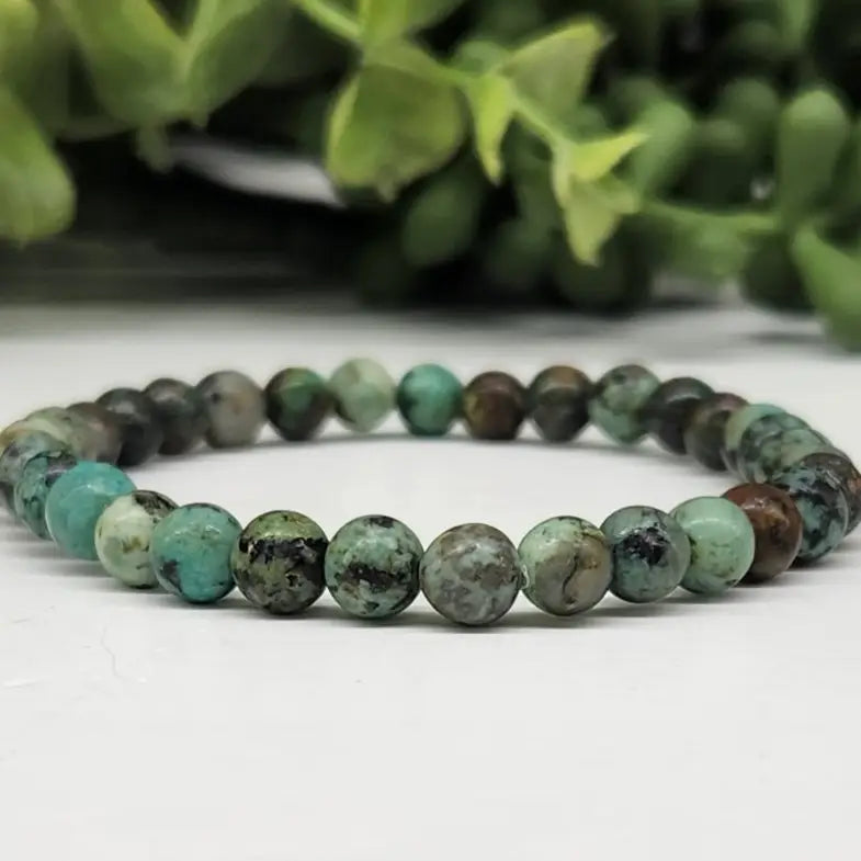 African Turquoise Jasper Stretch Bracelet - Smooth Beads for Women | Handmade Adjustable Wrap Bracelet for Yoga, Meditation & Boho Fashion