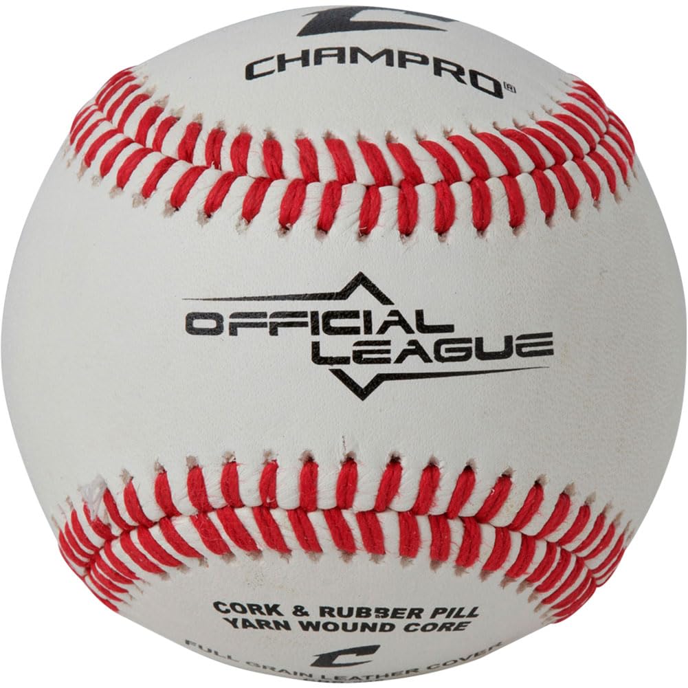 CHAMPRO Official League Baseballs - Full Grain Leather Cover for Professional & Amateur Games - Perfect for Baseball Training, Games & Practice