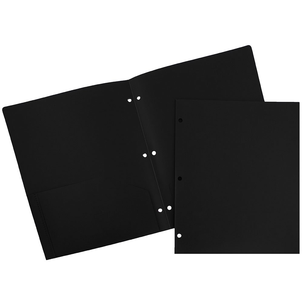 Jam Paper Heavy Duty Plastic 3 Hole Punch Two-Pocket School Folders - Black (Pack of 108) - Durable Binder Folders for School, Office & Home Organization - 383Hhpbua