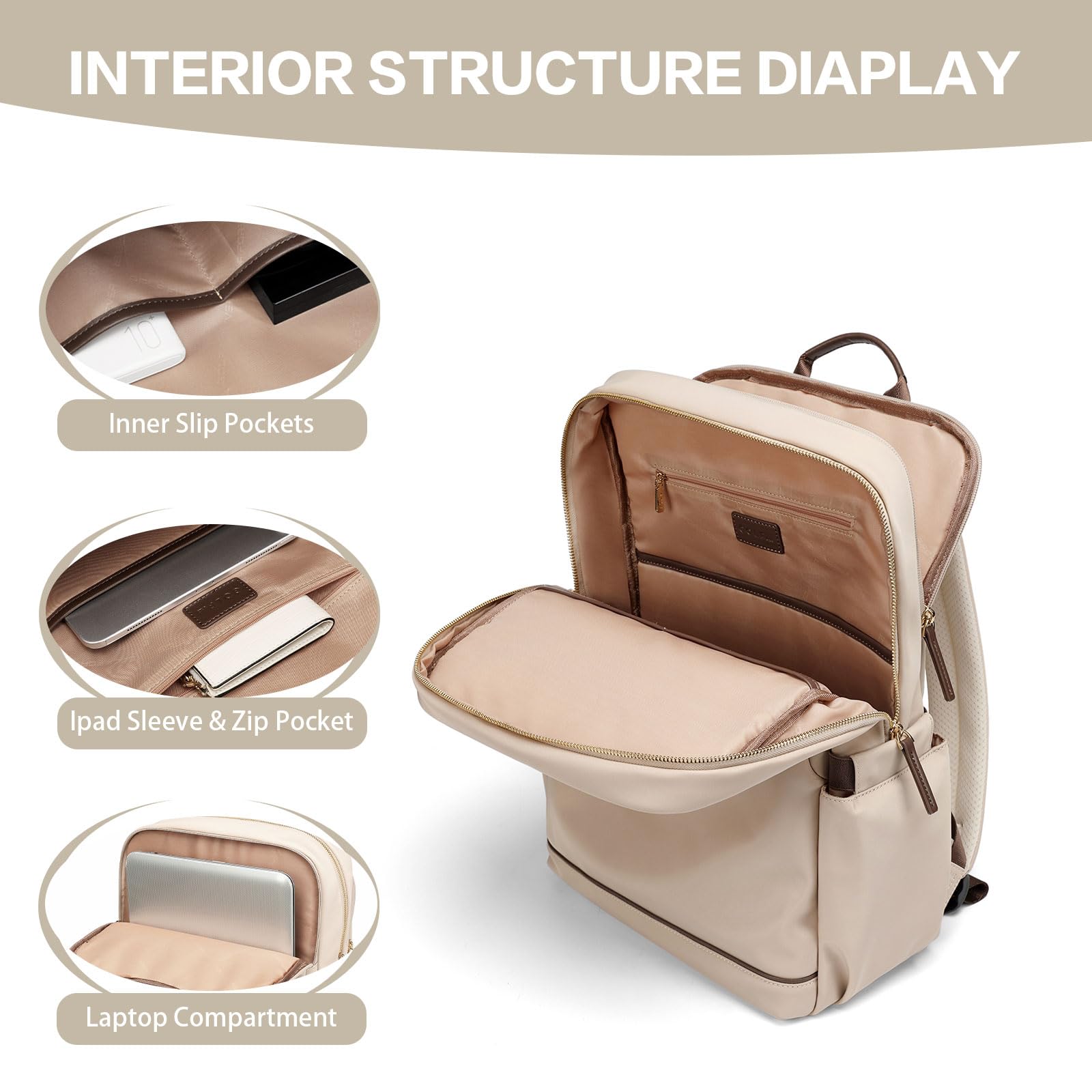 **Waterproof 15.6 Inch Laptop Backpack for Women - Lightweight Business Travel Bag, Durable Work Backpack for Teachers, Nurses & Professionals (Apricot) - Perfect for Office, Commuting & Daily Use**