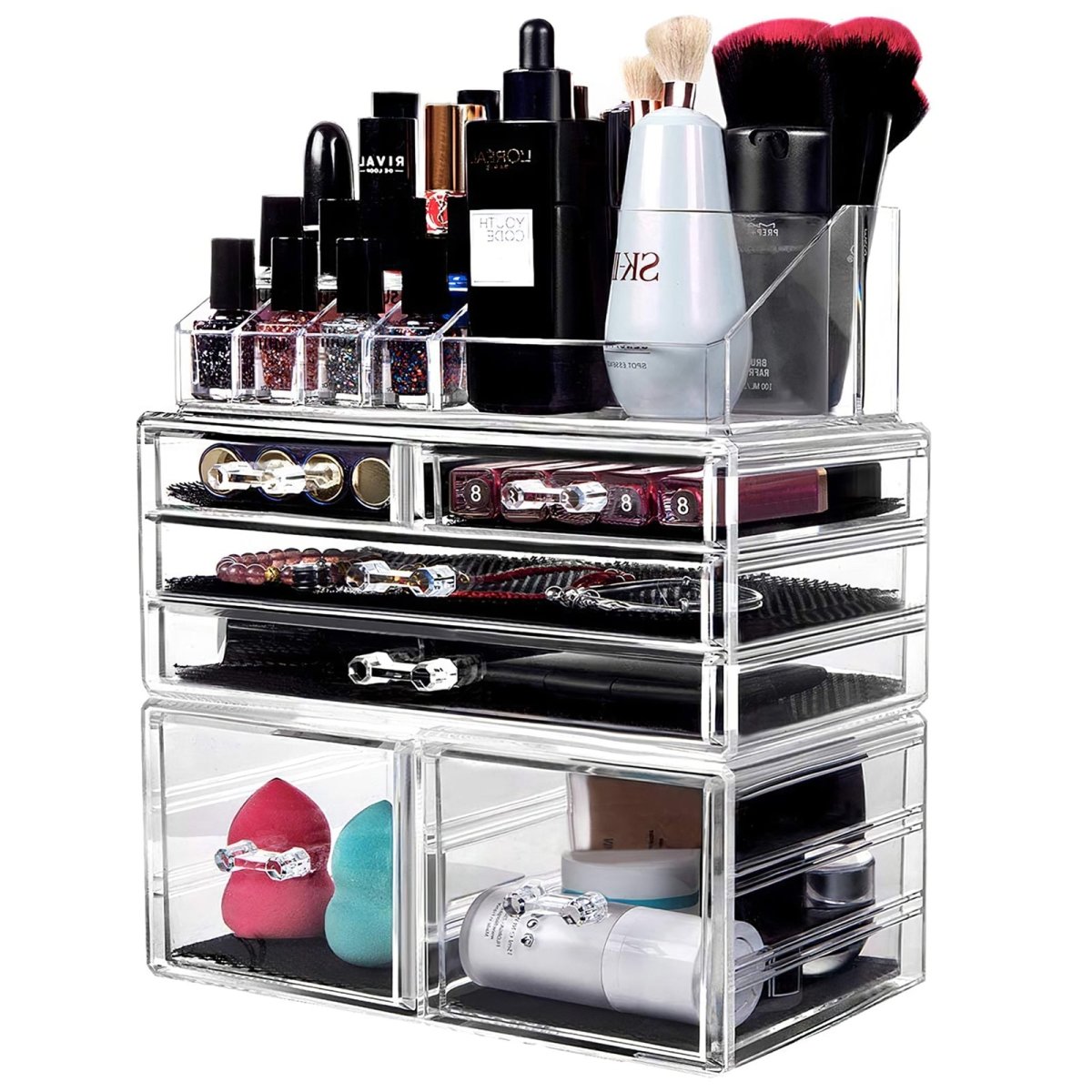 Clear Acrylic Makeup Organizer Case with Drawers - Perfect for Vanity, Bathroom & Travel Cosmetic Storage | Beauty Accessories Organizer for Lipsticks, Brushes, Skincare & Jewelry