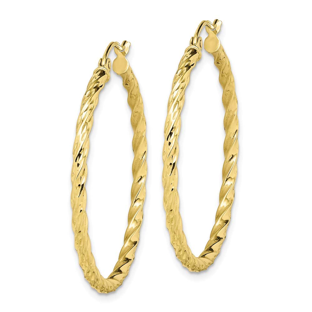10K Yellow Gold Twisted Diamond Cut 35mm Hoop Earrings for Women - Elegant Dangle Hoops for Everyday Wear, Parties & Special Occasions