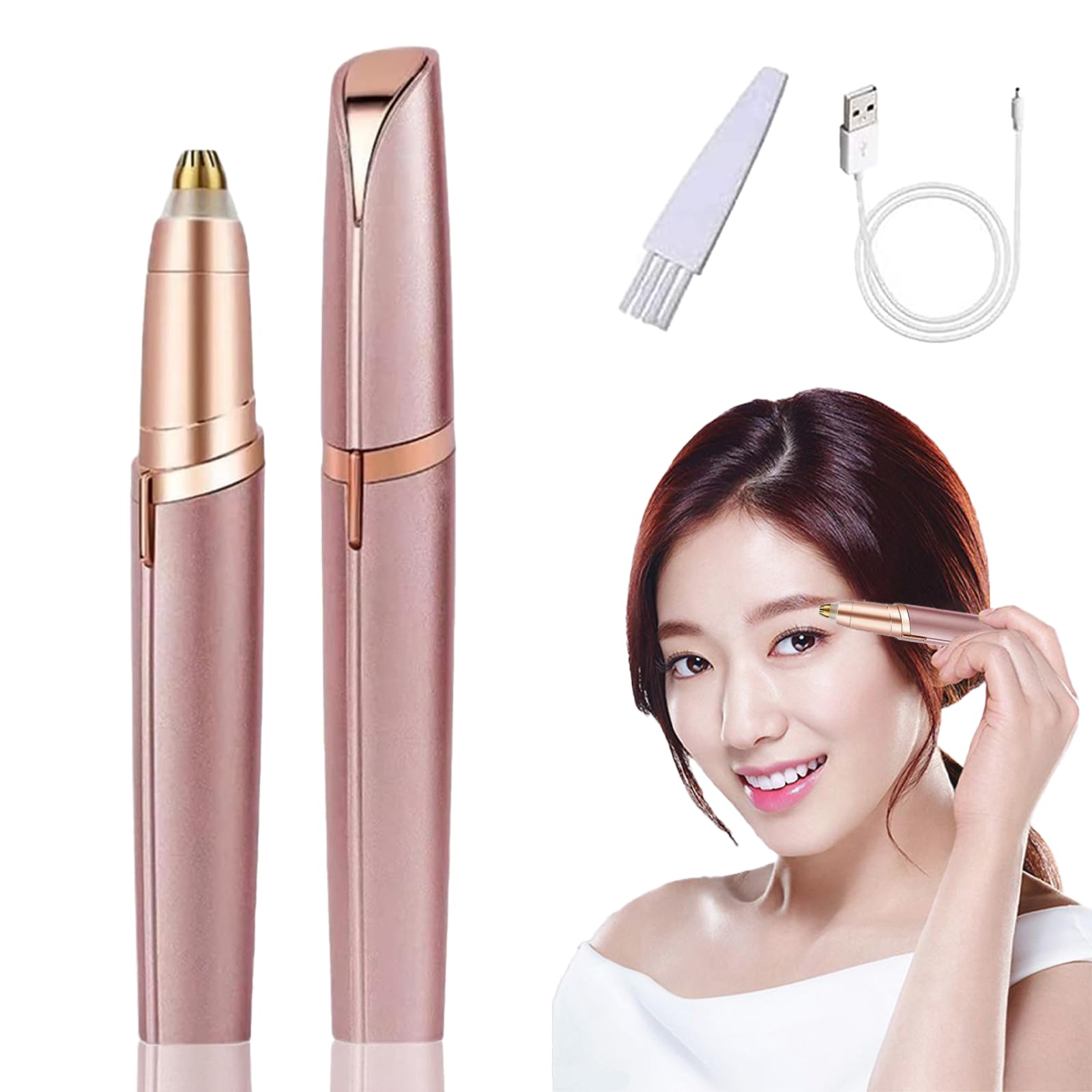 Rechargeable Electric Eyebrow Trimmer for Women - Painless Eyebrow Epilator & Facial Hair Remover with LED Light, Portable Brows Shaper for Eyebrow Grooming, Nose Hair Removal - Perfect for Home Use, Travel & Salon Treatments