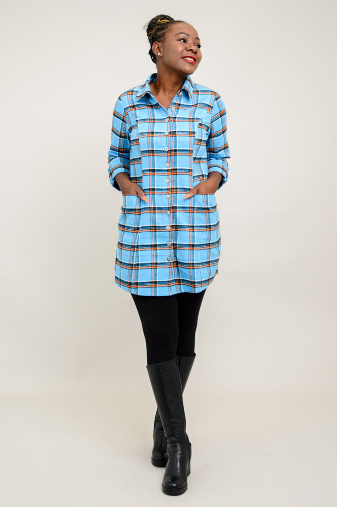 Larissa Tunic Top - Stylish Peko Plaid Cotton Flannel Shirt for Women | Perfect for Casual Outings, Office Wear & Fall Layering