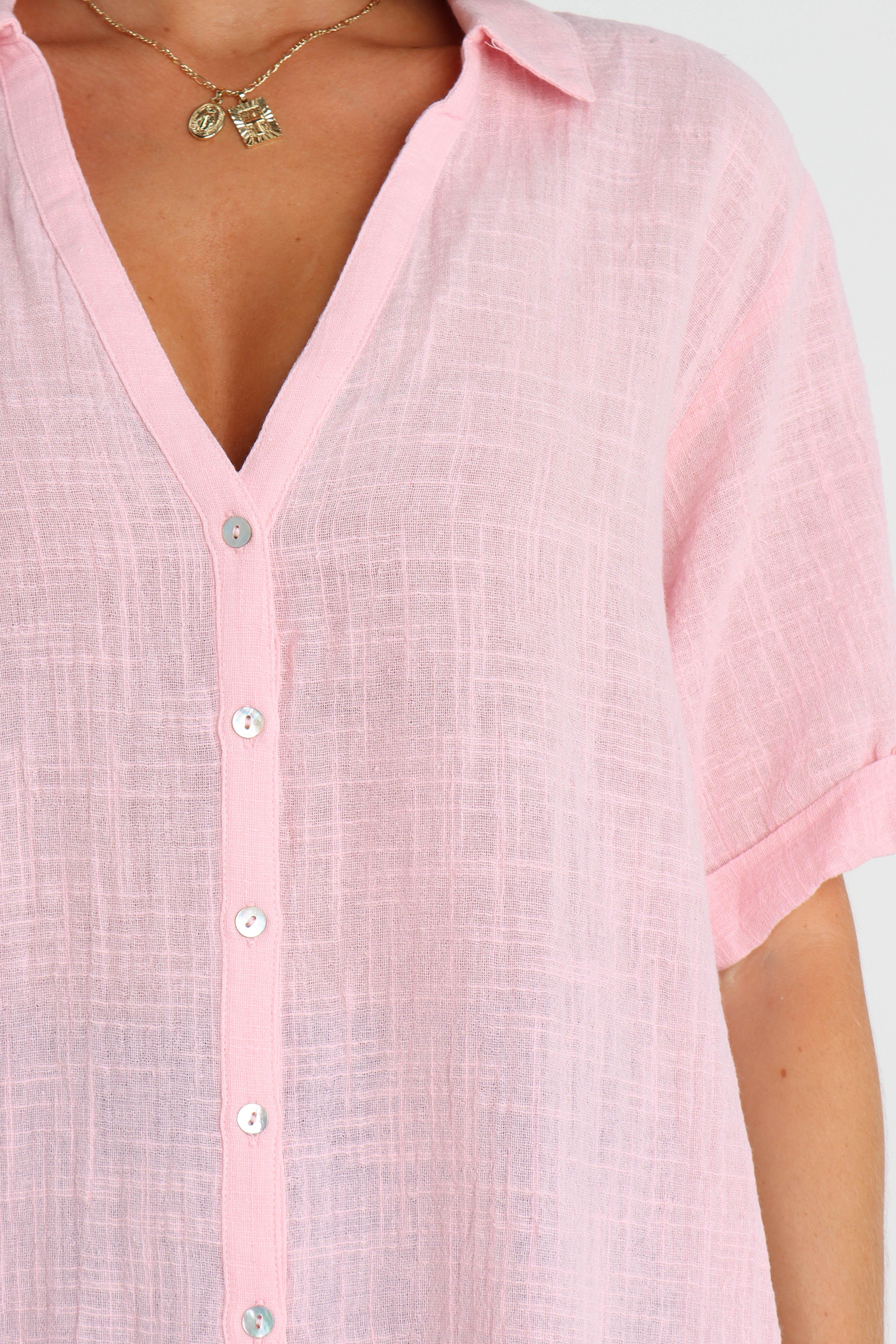 Dion Women's Pink Tops - Casual Short Sleeve Blouse for Summer, Office, and Date Night Outfits