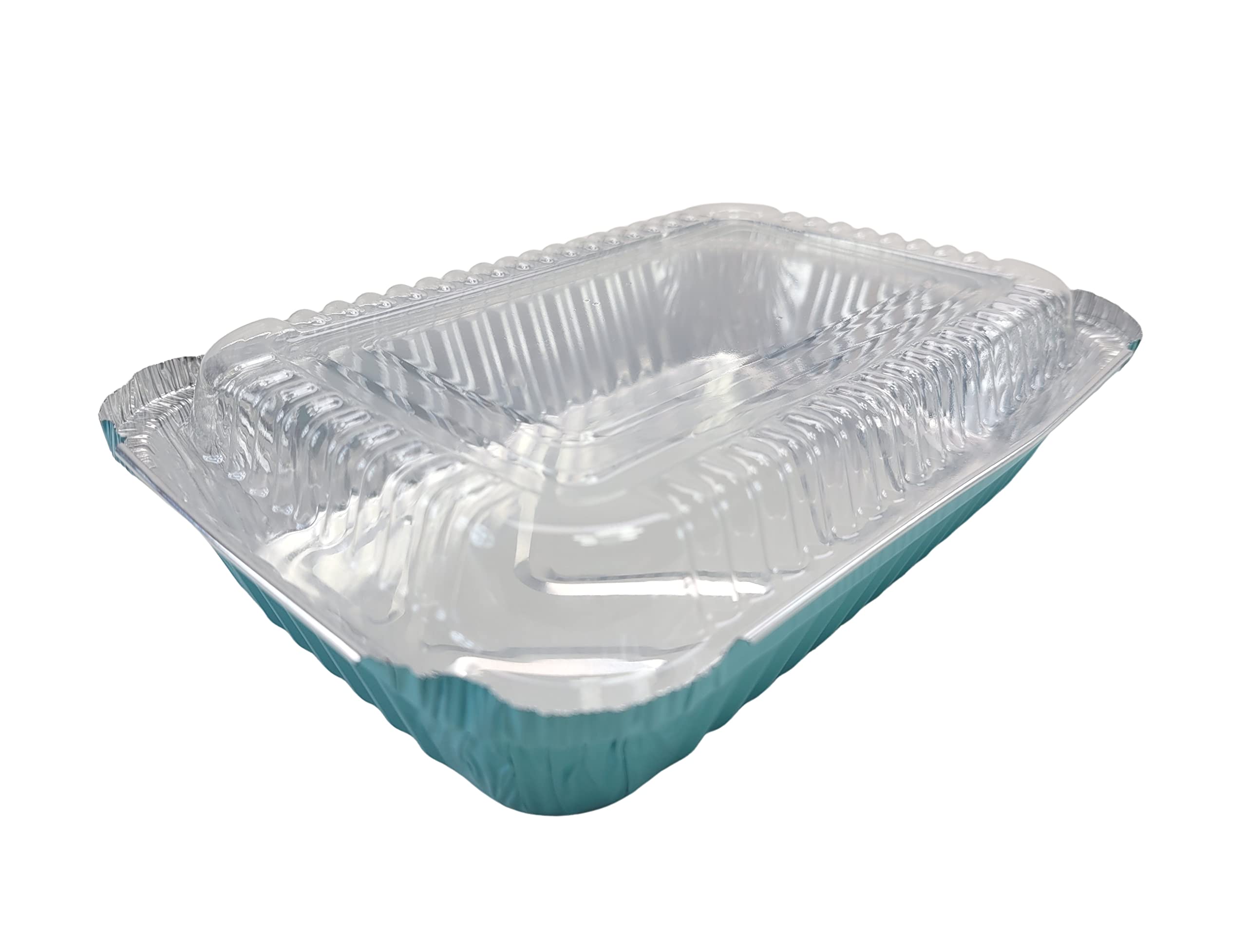 KitchenDance 1.5 LB Colored Aluminum Foil Oblong Pan with Plastic Lid - Durable Shallow Foil Containers for Cooking, Baking, Freezing & Food Storage - Perfect for Restaurants, Catering & Home Kitchens (6417P)