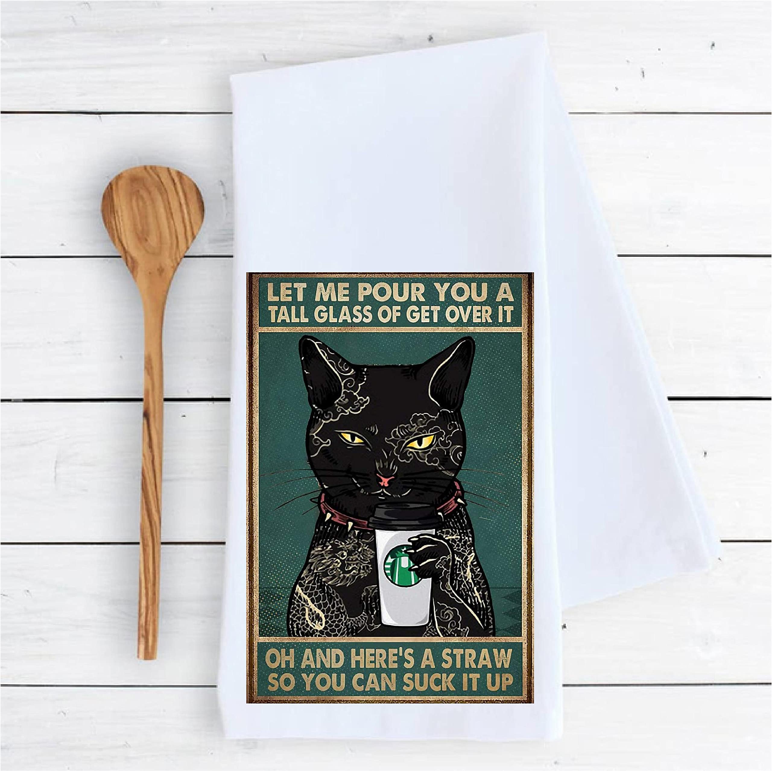 Funny Cute 'Get Over It' Cat Kitchen Dish Towel - 100% Cotton Drying Cloth for Kitchen Decor, Perfect for Daily Use and Gift Giving