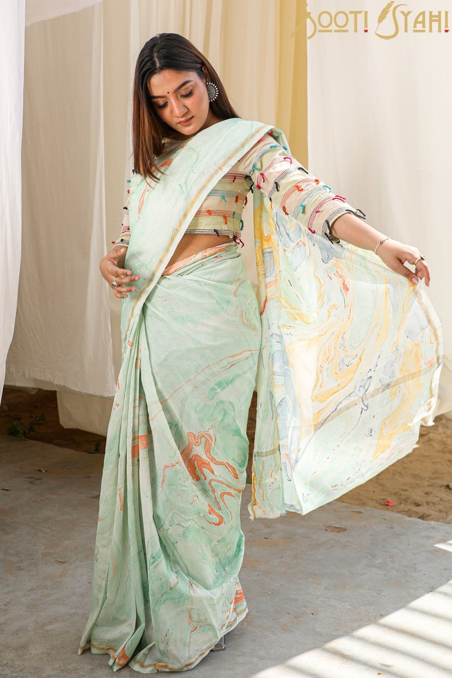 CHARISMA Hand Marble Print Chanderi Silk Saree - Elegant Indian Traditional Dress for Weddings, Parties & Festive Occasions