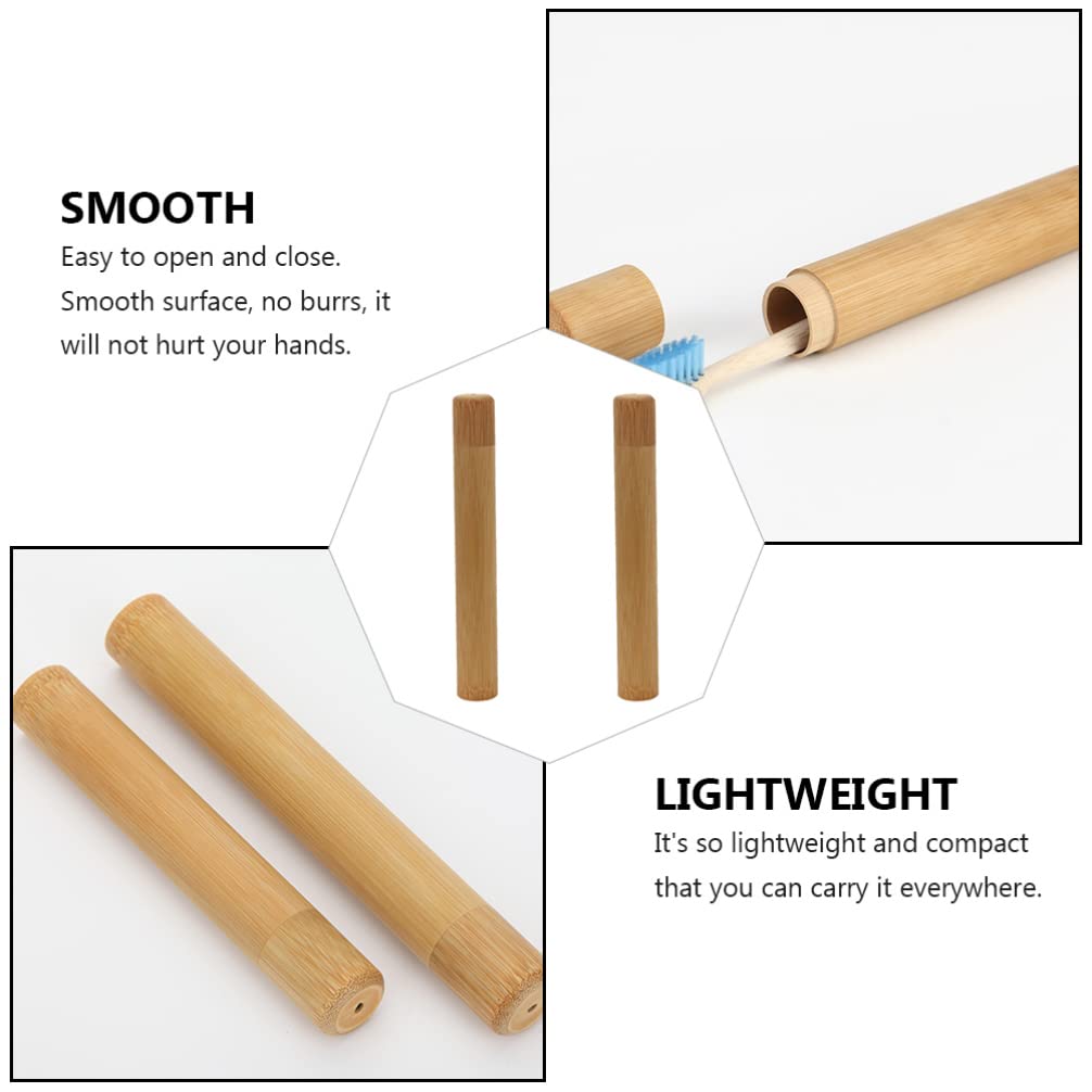 2-Pack Eco-Friendly Bamboo Toothbrush Holder & Travel Case - Bathroom Storage Organizer for Toothbrushes, Pens & Essentials - Perfect for Home, Travel & Minimalist Lifestyle