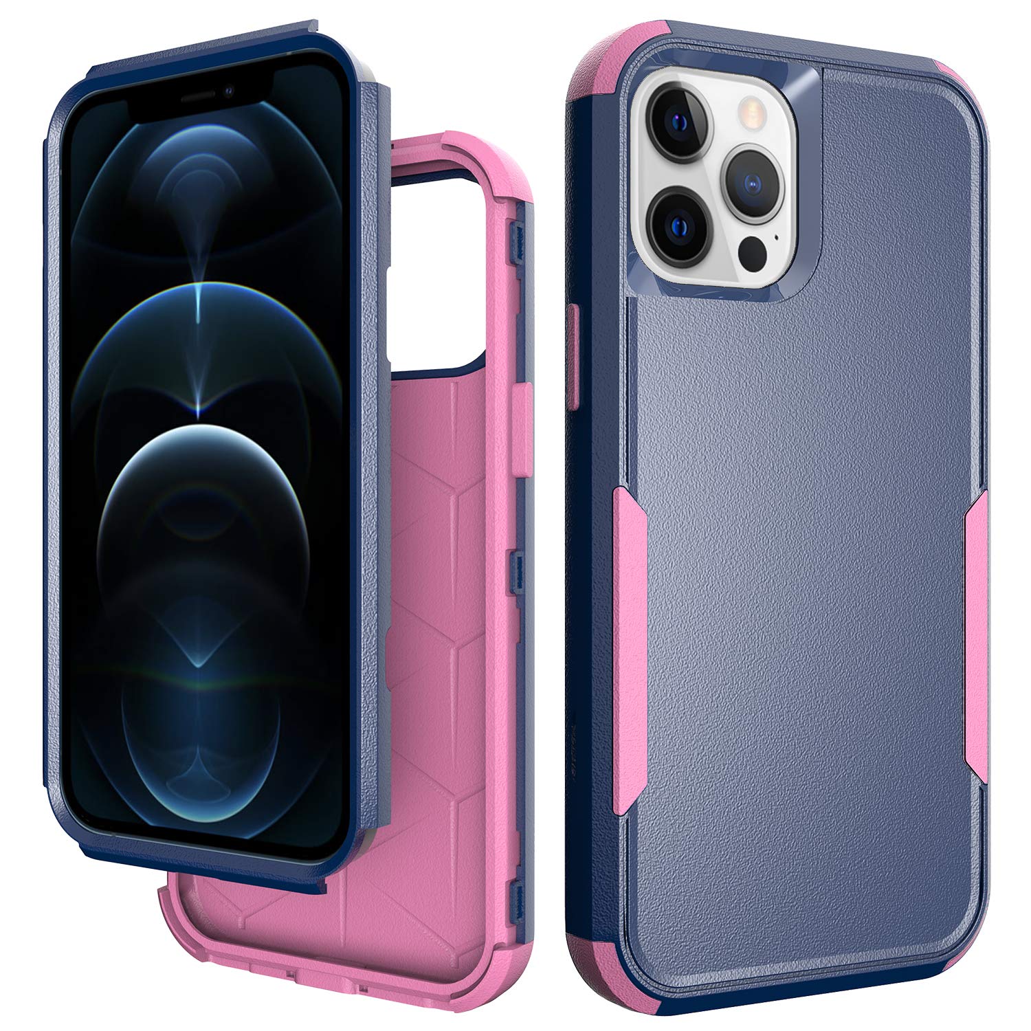 Shockproof Heavy Duty Armor Case for iPhone 13 Pro - Blue & Pink Cute Women's Protective Cover | Rugged Hard Case for Outdoor, Work & Everyday Use