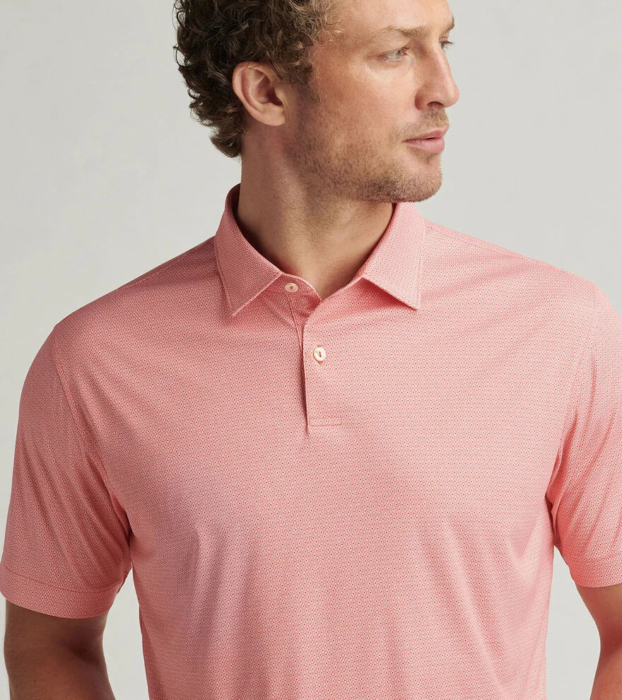 Peter Millar Men's Featherweight Geo Links Polo Shirt - Lightweight Performance Golf & Casual Wear in Azalea Pink for Summer Outdoor Activities