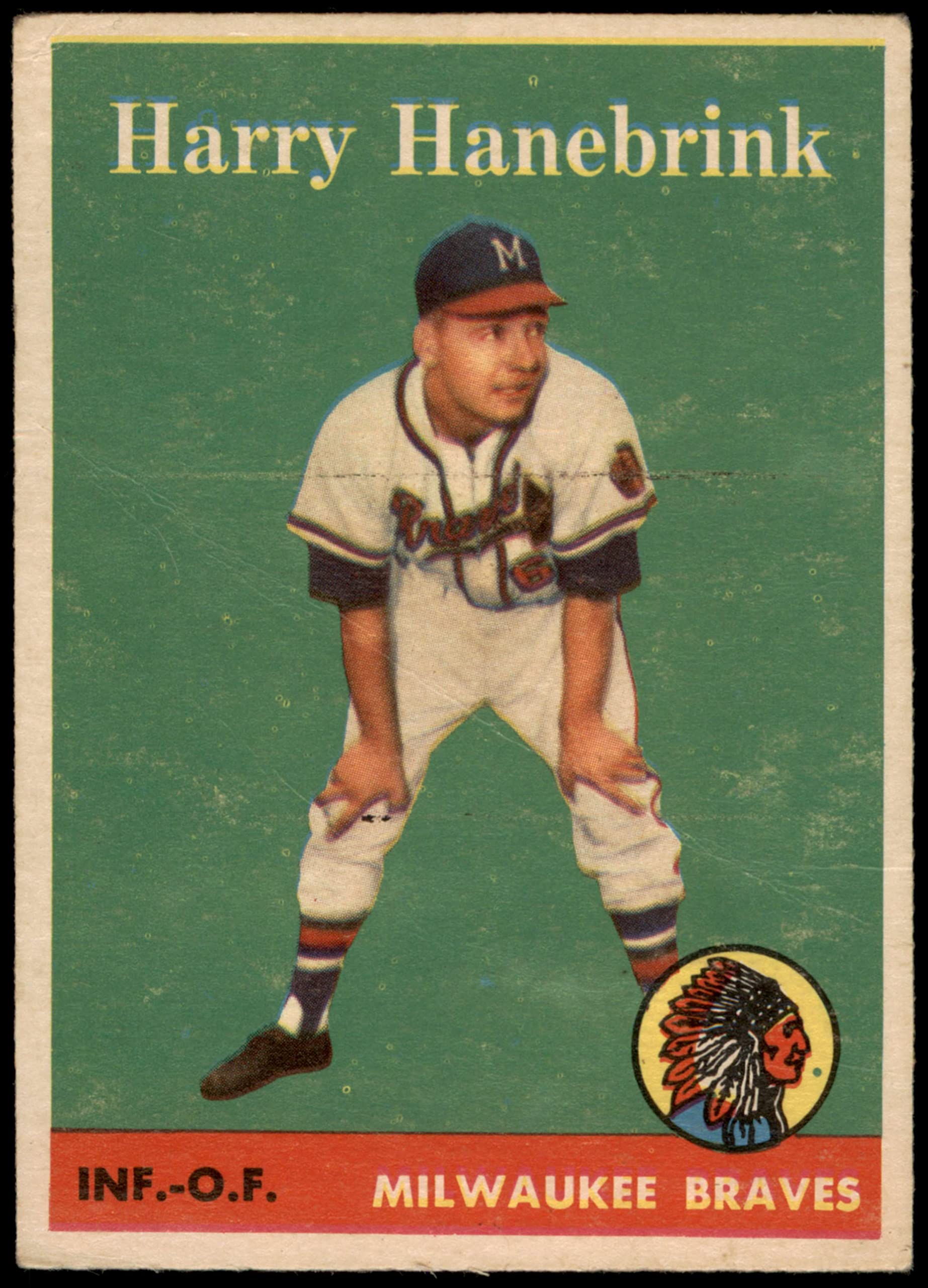 1958 Topps #454 Harry Hanebrink Milwaukee Braves Baseball Card - Vintage MLB Collectible - Perfect for Sports Memorabilia Collections & Baseball Fans