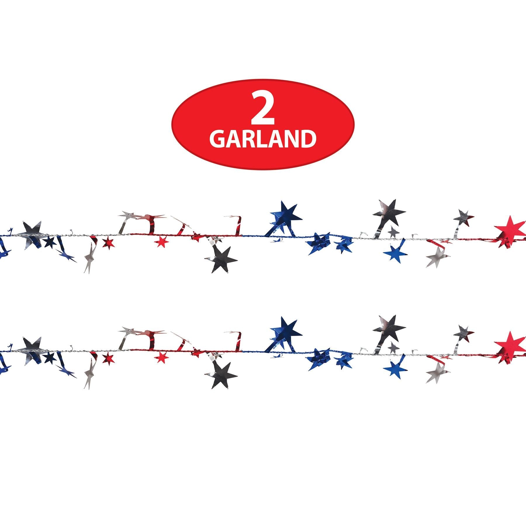 12 Pack Beistle Gleam 'N Flex Star Party Garland - Red, Silver, Blue Wire Decorations for Christmas, Birthday, Wedding & Holiday Celebrations