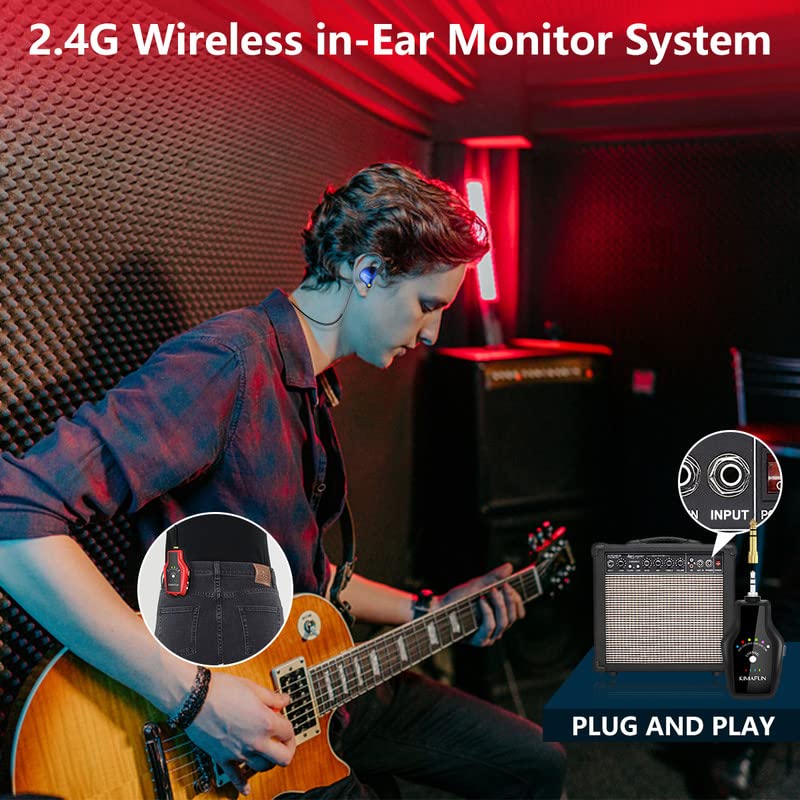 KIMAFUN Wireless In-Ear Monitor System Set (1TX+4RX) - Professional IEM Headphones for Musicians, Bands & Live Performances - Perfect for Rehearsals, Concerts & Studio Recording
