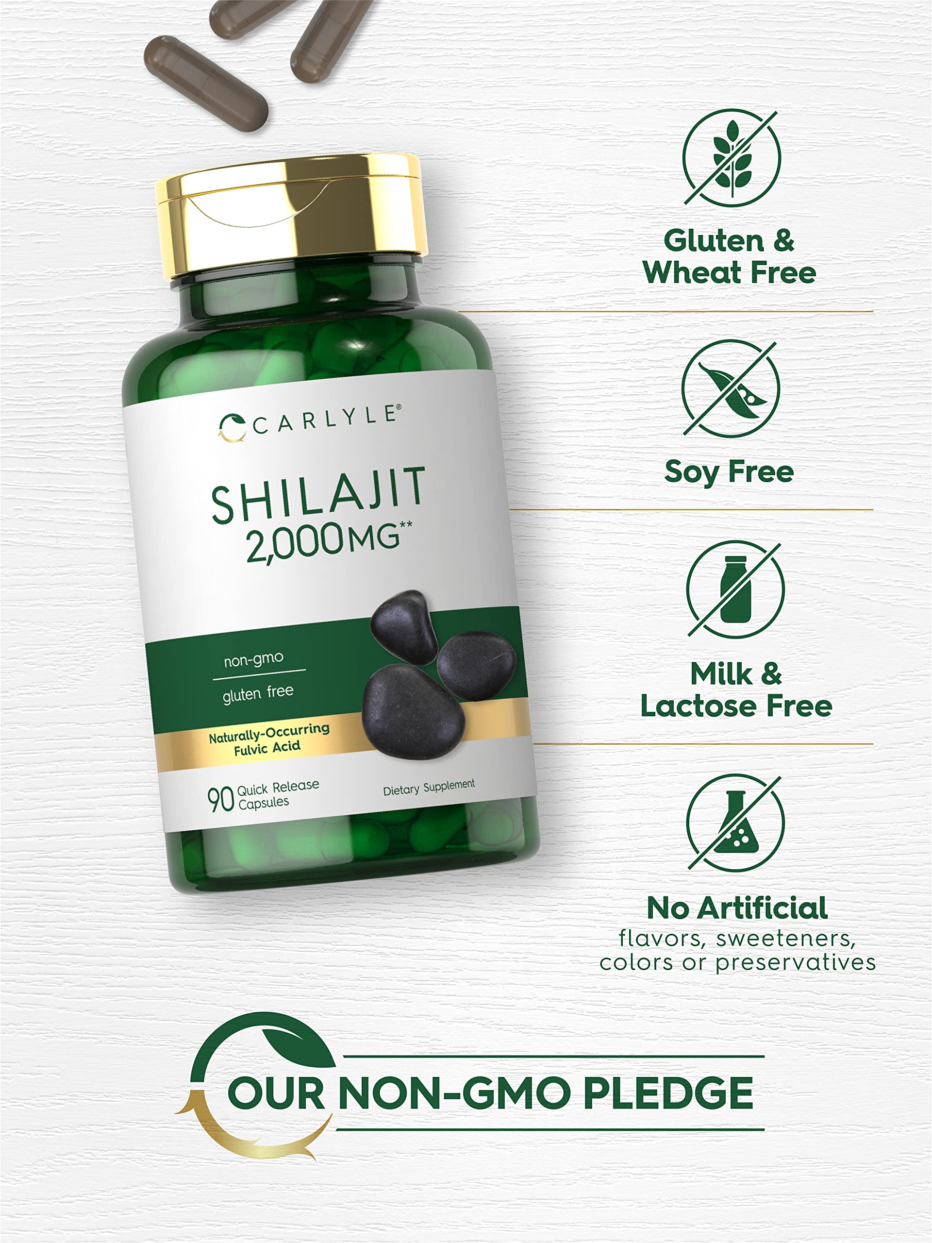 Carlyle Shilajit Capsules 2000mg - 90 Count | Natural Energy & Immune Support Supplement | Non-GMO, Gluten Free | Boost Stamina & Vitality for Workouts & Daily Life