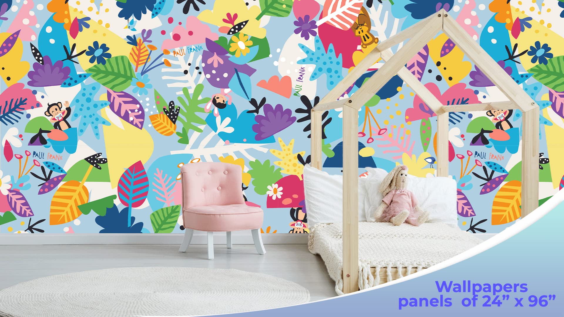 Paul Frank Peel & Stick Wallpaper - Self-Adhesive Room Decor for Living Room & Interior Design | 8 Panels 24