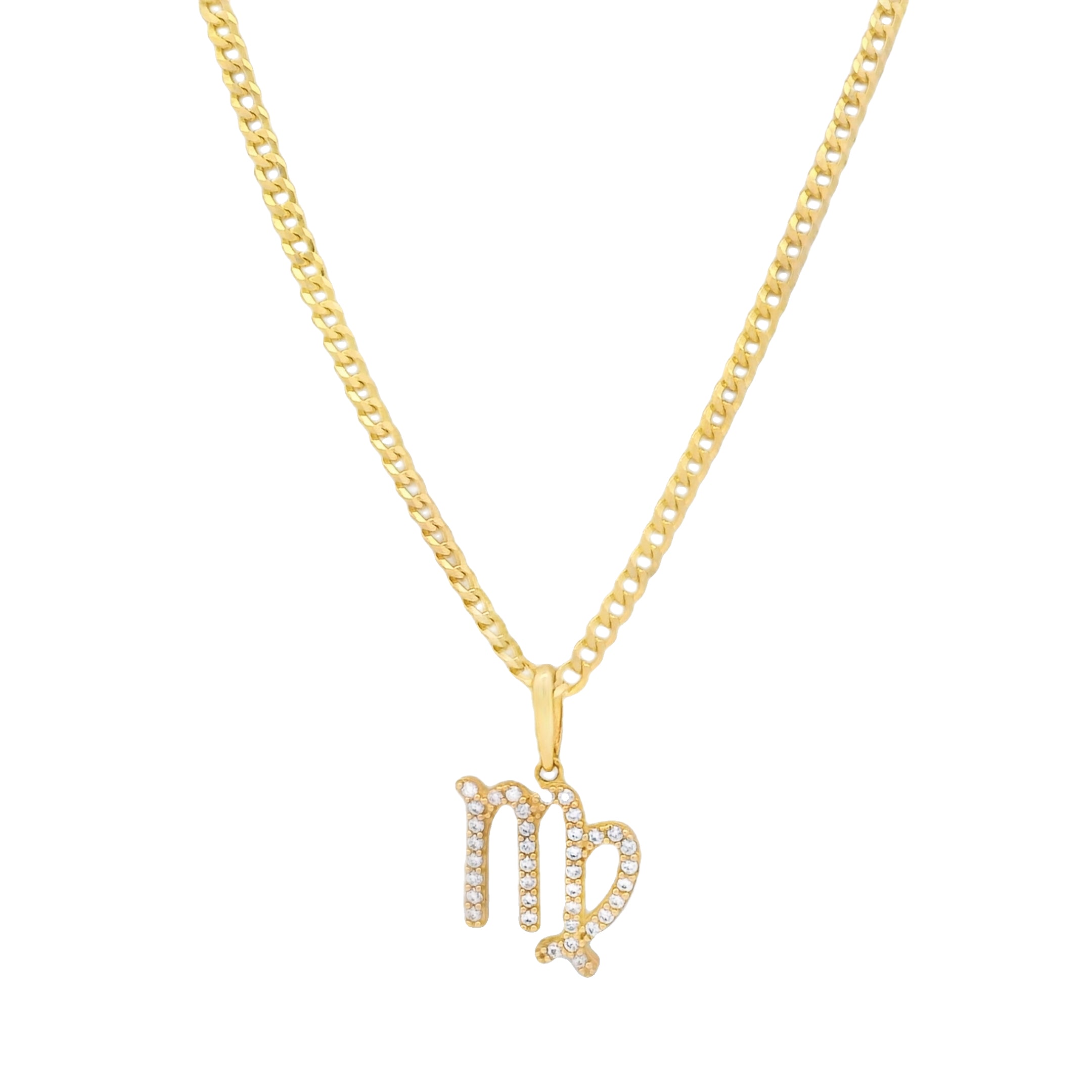 14K Gold Virgo Zodiac Sign Pendant Necklace with Solid Cuban Chain (16 Inches) - Perfect for Birthday Gifts, Anniversary Presents & Everyday Jewelry | JTJ™