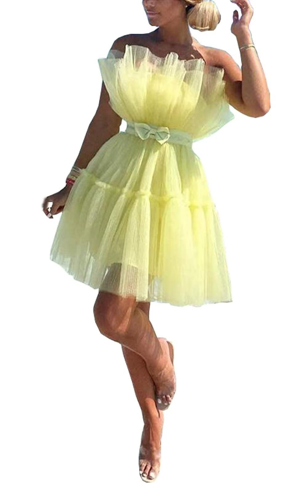 TRWID Sexy Tulle Mini Homecoming Dress for Teens - Strapless Ruffled Prom Dress with Sash & Bow - Perfect for Junior Prom, Cocktail Parties & Special Occasions