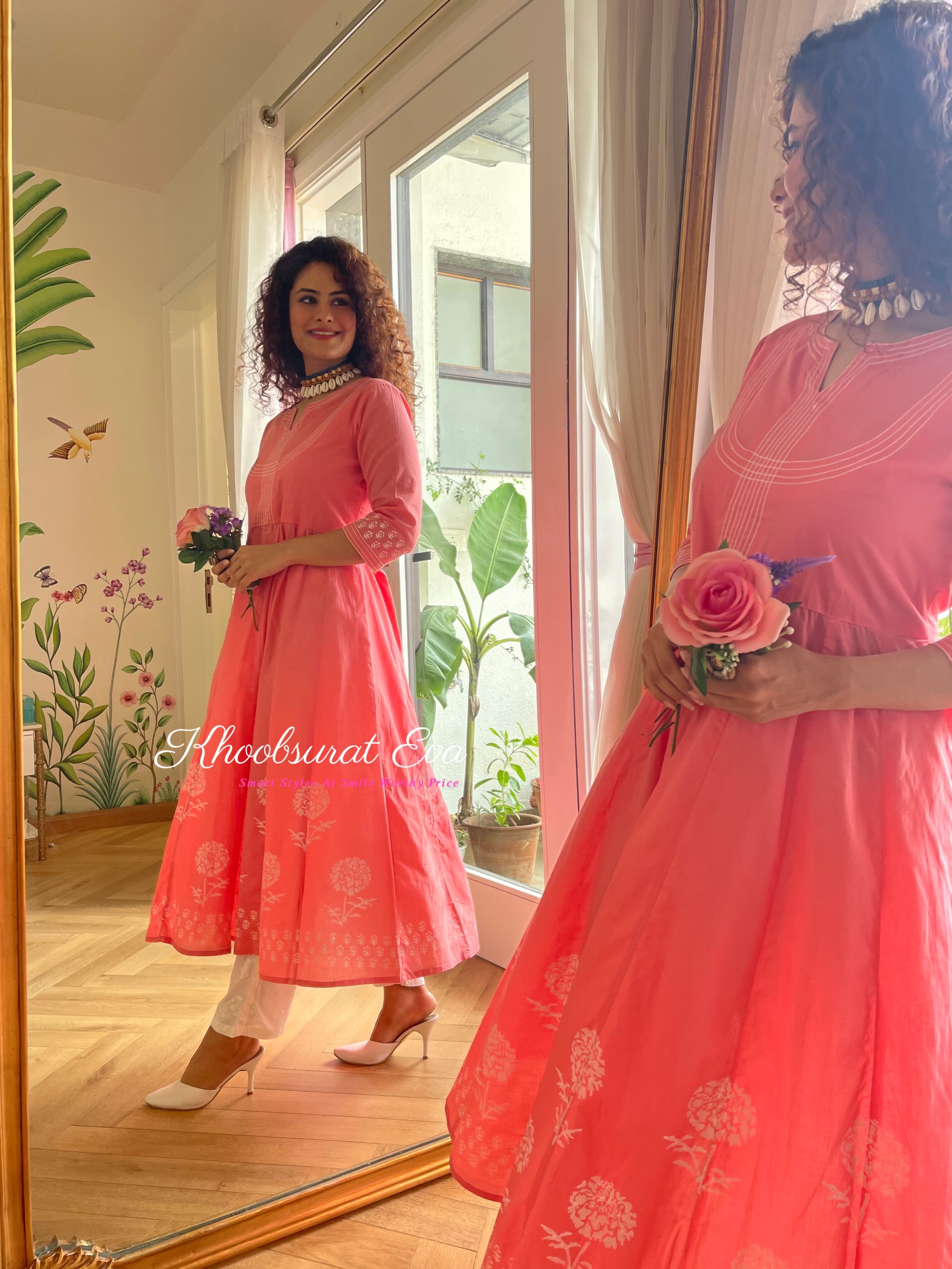 Elegant Pink Anarkali Kurta Set for Women - Traditional Indian Ethnic Dress with Churidar & Dupatta - Perfect for Weddings, Festivals & Special Occasions